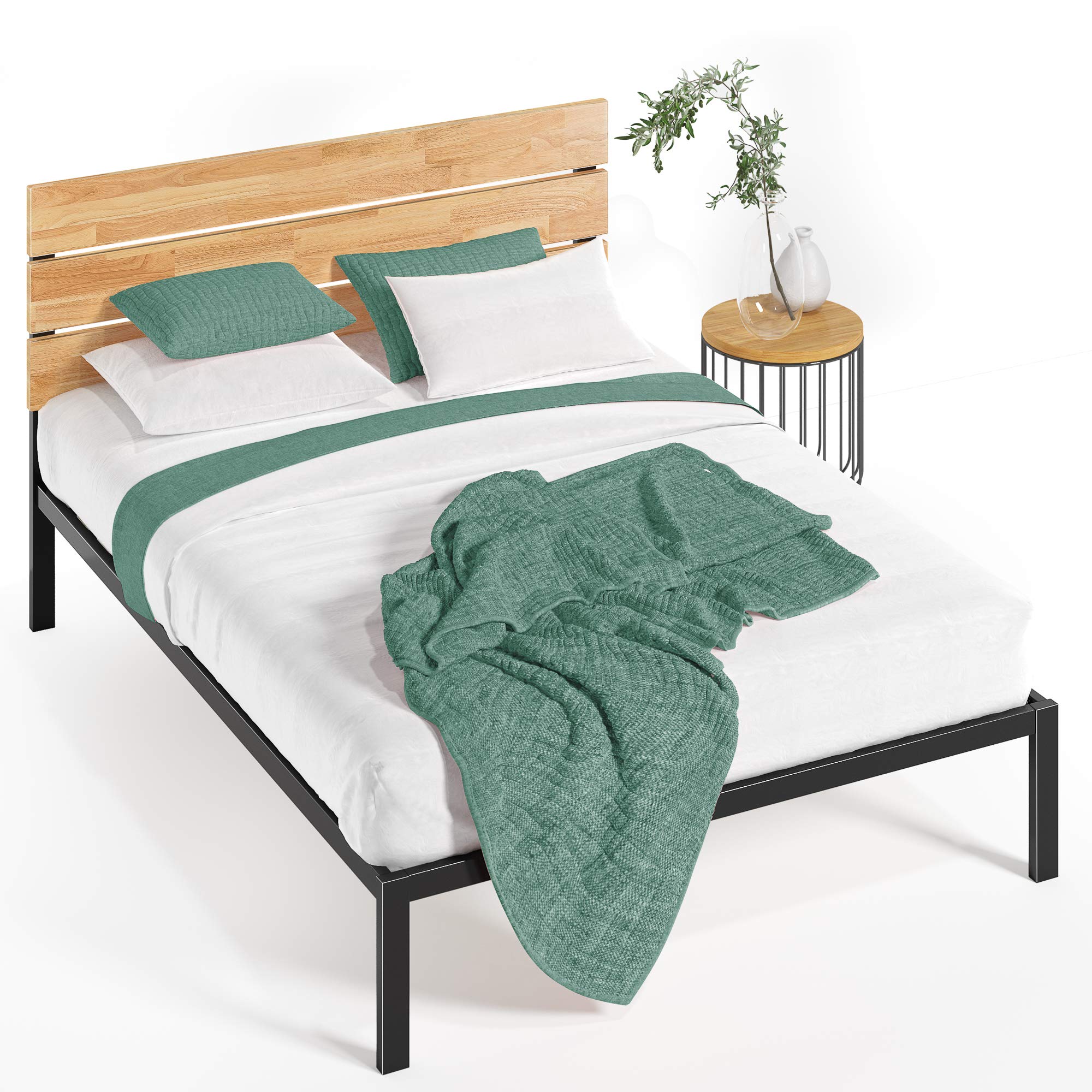 ZINUS Paul 36 cm Metal and Wood Platform Bed Frame | Wood Slat Support | Easy Assembly | Double | Natural