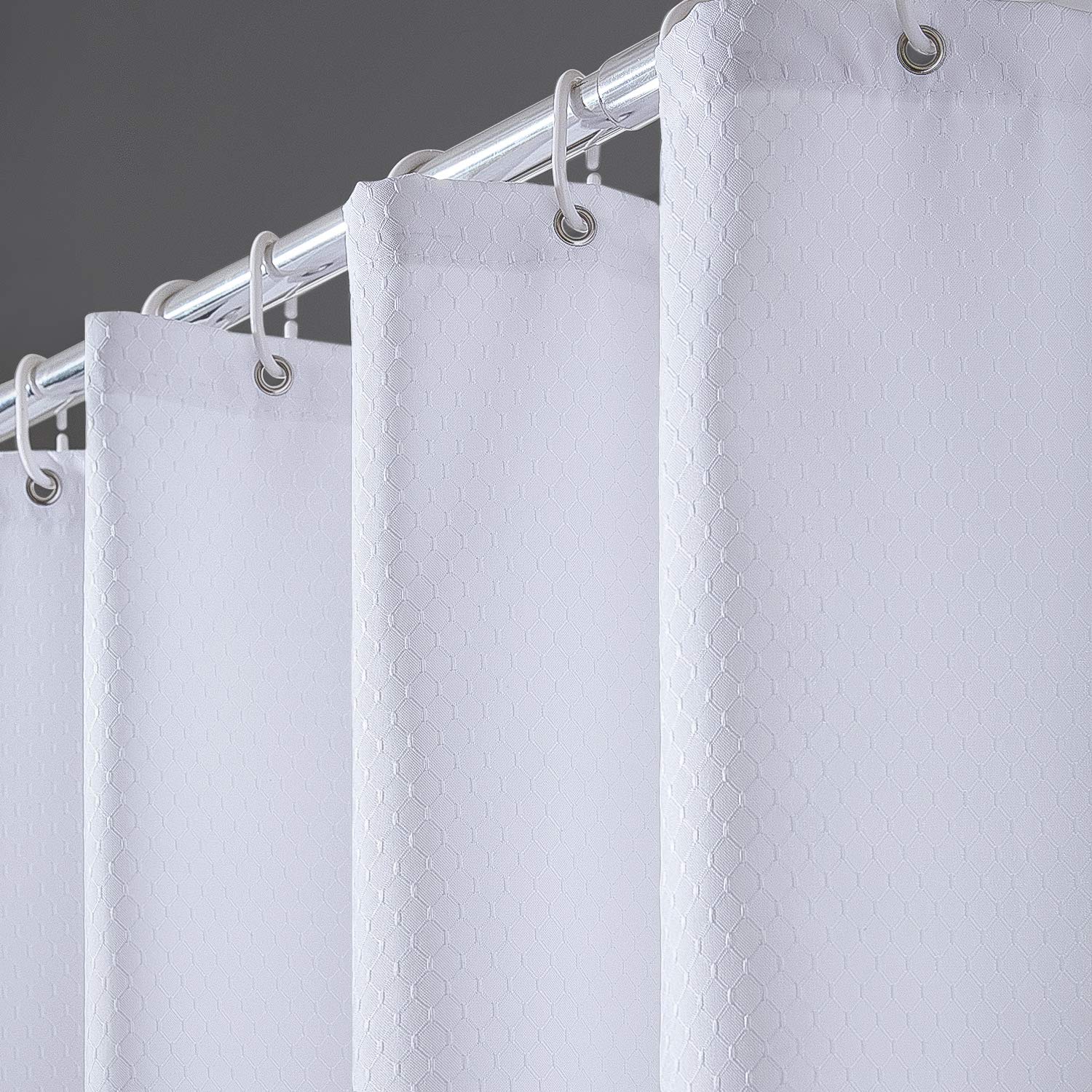 Furlinic Shower Curtain 60x71 Waterproof Mould Resistant White Weighted Fabric Curtains for Bathtub Bathroom Wetroom 150x180cm Set with 10 ADS Hooks.