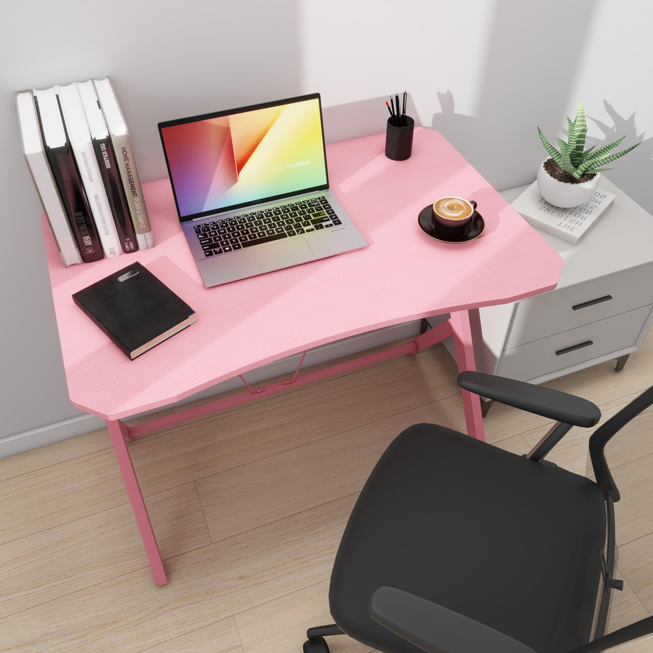 DEILALY Gaming Desk, 90cm Gaming PC desk, Long Standing Desk, Table for Gaming Home Office, Carbon fiber material desktop, Pink