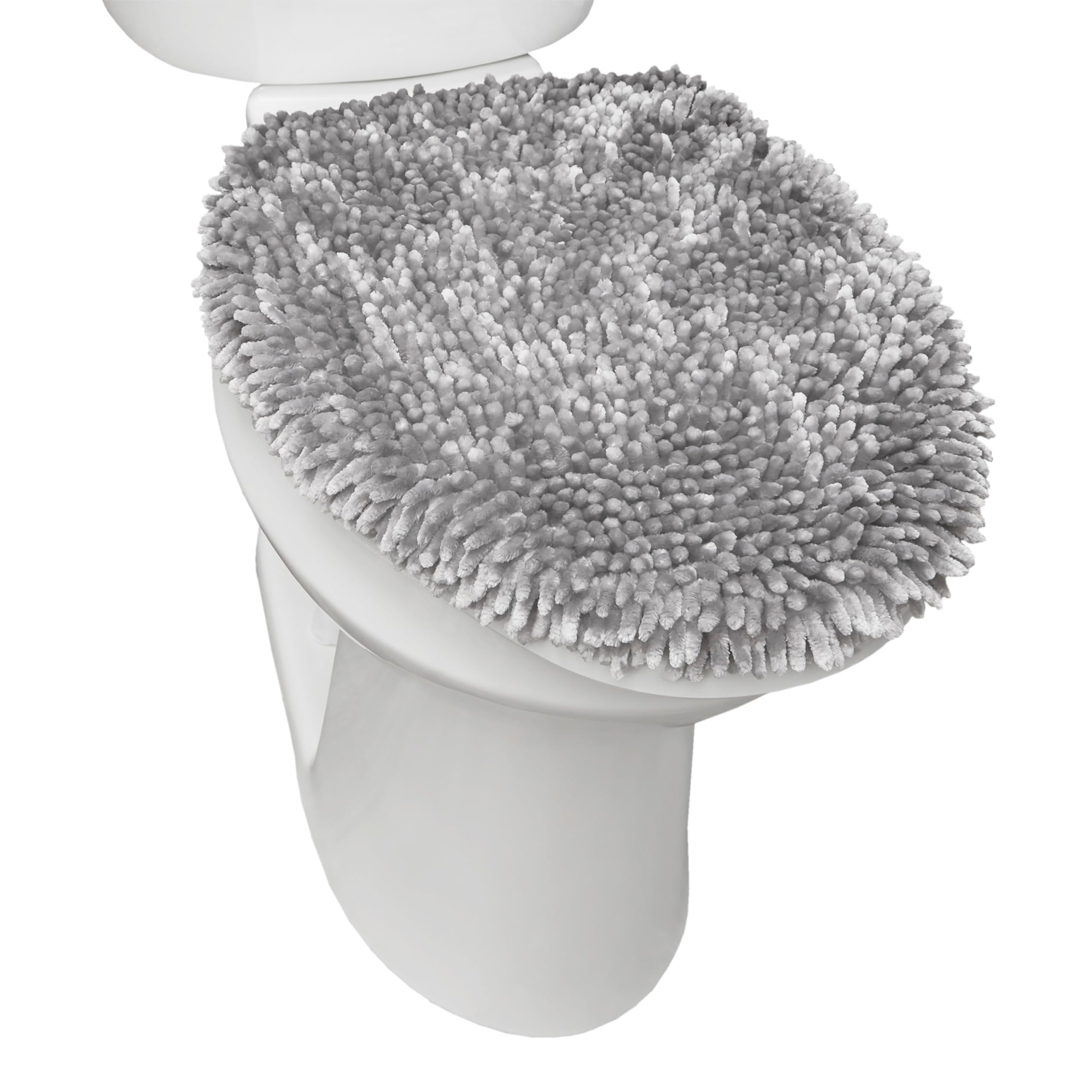 SoHome Spa Step Luxury Plush Chenille Shag Machine Washable Ultra Soft Standard Toilet Lid Cover 17.5"x13.5" Light Gray