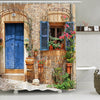 Simpomsy 3D Garden Shower Curtain, Fresh Plant Countrylife Style Retro Old Stone Wall Floral Basket Door Scenery with Green Plants, Scenery Bathroom