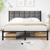 JUISSANO Double Bed Frame with Headboard, Upholstered Platform Bed Frame Double with Headboard,Metal Bed Frame Double Bed with Metal Slat