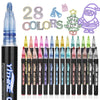 YITHINC Glitter Pens Outline Marker Pen, Stocking Fillers Kids, Arts and Crafts for Kids, Teenage Girls Gift, 28 Sparkle Metallic Colouring Pens,