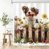 Hopomoon Funny Dog Shower Curtain,Waterproof Polyester FabricCountry Cute Farmhouse Flower Dog Bathroom Curtain Set with 12 Hooks,180 x 180 cm