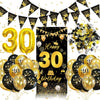 30th Birthday Decorations for Men Women, 30th Birthday Balloons Black Gold with 30 Balloons, Triangle Flag Banner, Banner | 30 Year Old Party Supplies