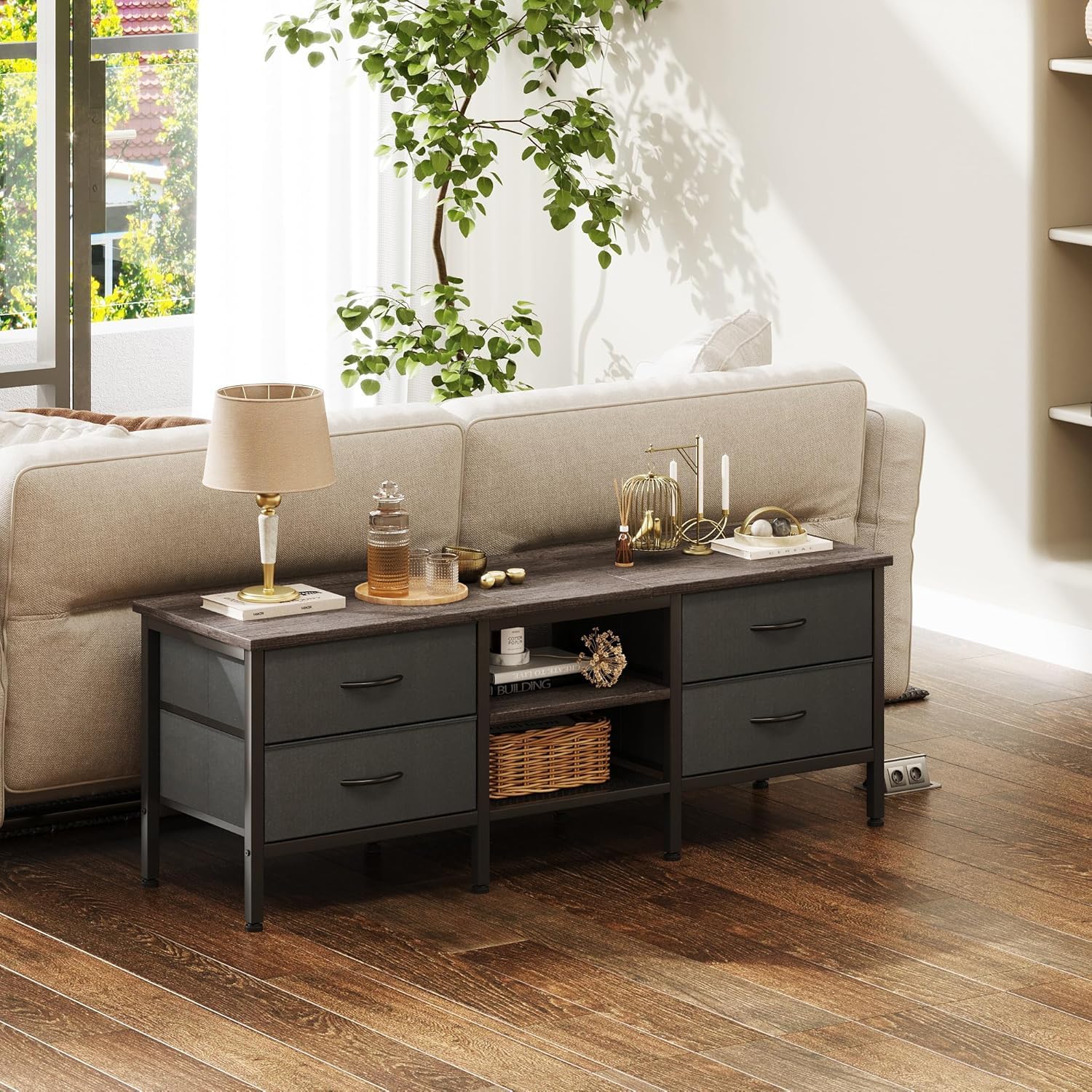 CAIYUN TV Stand with Storage, TV Table 55 Inch with Drawers for 60 65 Inch TV, TV Console Table, TV Bench for Living Room, Bedroom(Grey,55 Inch)