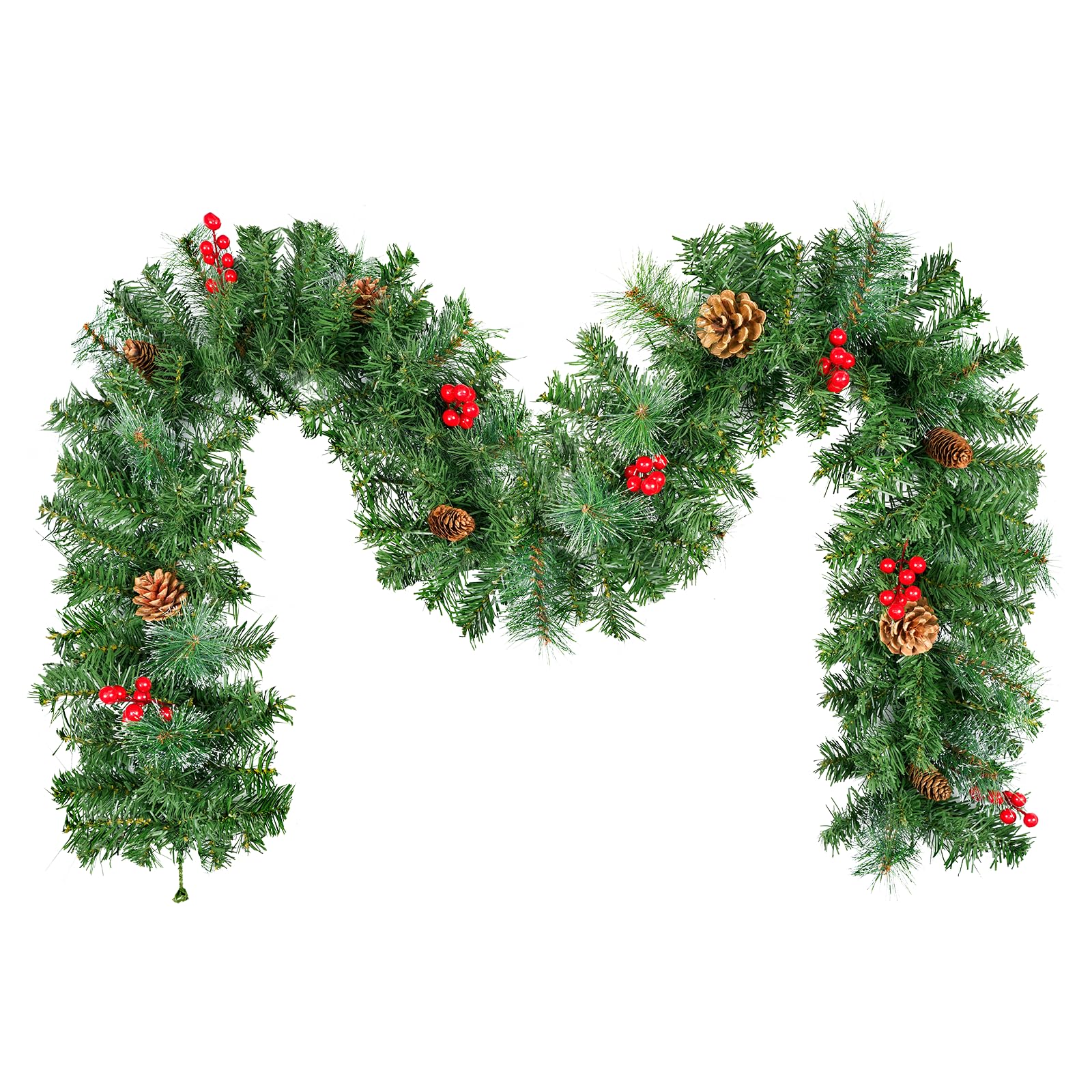 7.2FT/2.2m Christmas Garland, Uten Fireplace Garland Christmas, Green Christmas Garland with Pine Needles, Pine Cones Red Berries Artificial Wreath