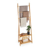 Relaxdays Towel Stand Bamboo, 3 Bars, 2 Storage Shelves, HWD: 153 x 53.5 x 30 cm, Free-Standing, Bathroom Rack, Natural