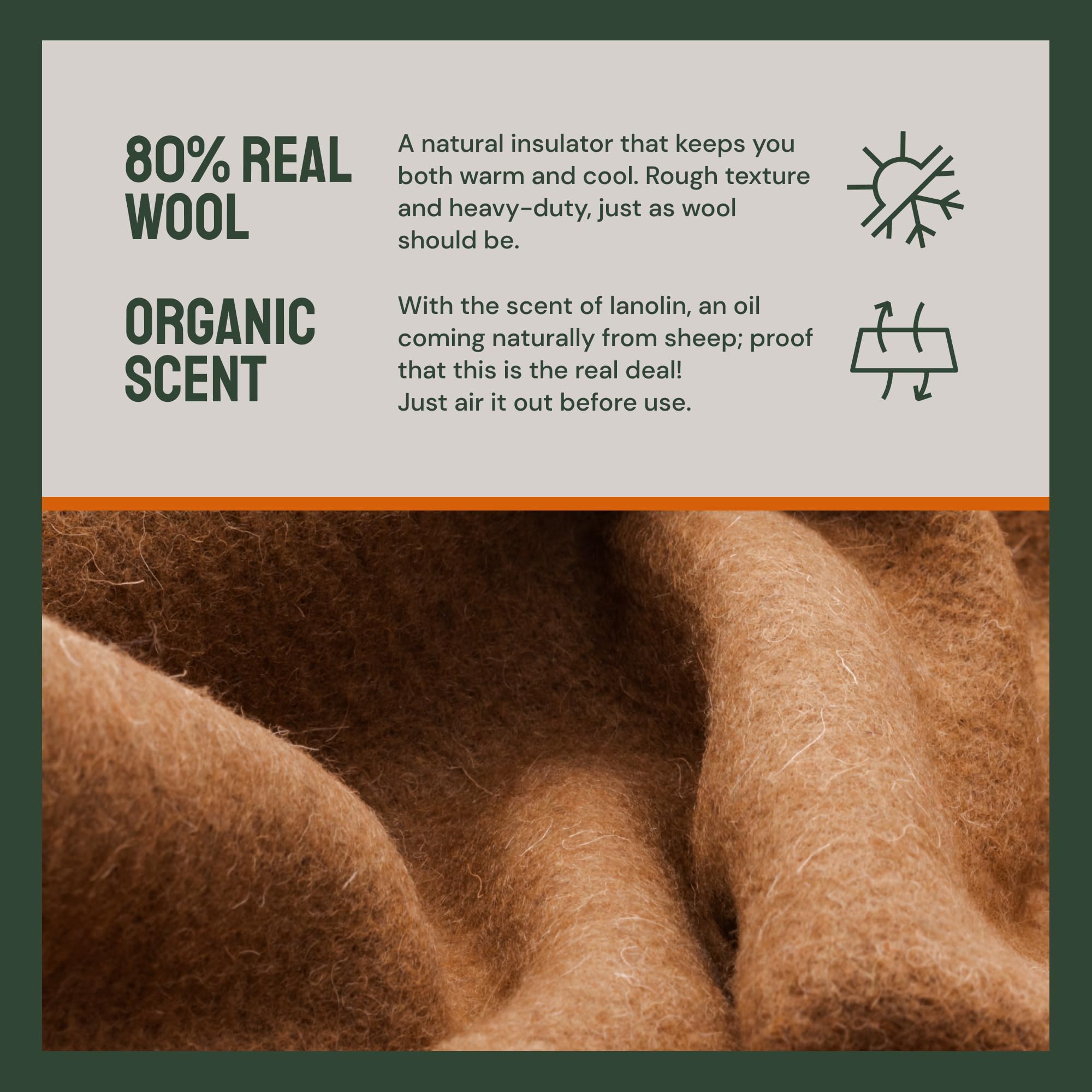 Woolly Mammoth Merino Wool Blanket - Large 66" x 90", 4LBS Camp Blanket | Throw for the Cabin, Cold Weather, Emergency, Dog Camping Gear, Hiking,