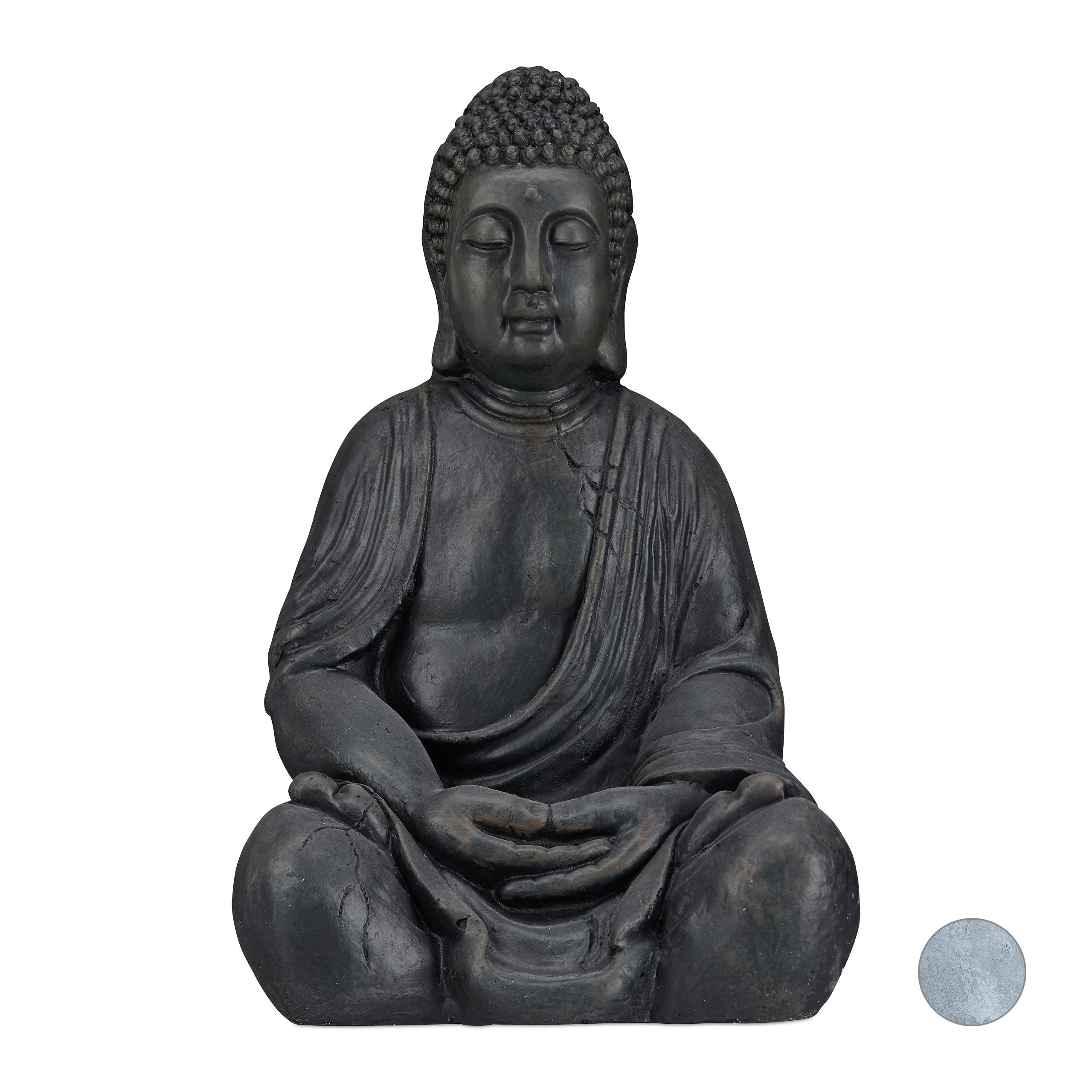 Relaxdays Sitting XL Buddha Figurine, 50 cm, Feng Shui, Outdoor, Garden, Decor;Big Zen Buddha Figurine, Dark Grey