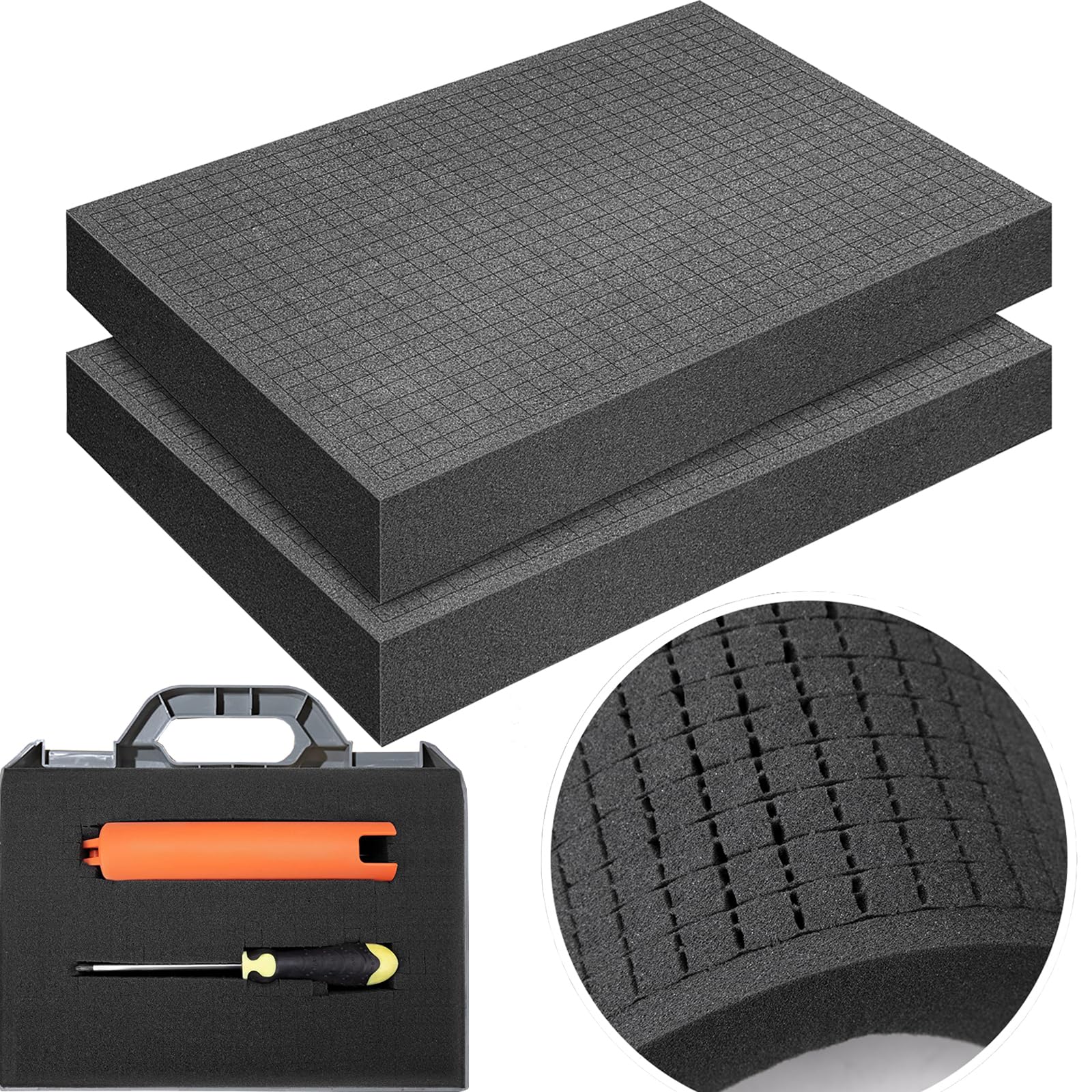 2PCS Pre-Cutted Foam Inserts,400mm x 300mm Pick and Pluck Cubed Foam for Case Insert Tabletop Board Game Box Cases Storage Drawer(Height: 50 mm)