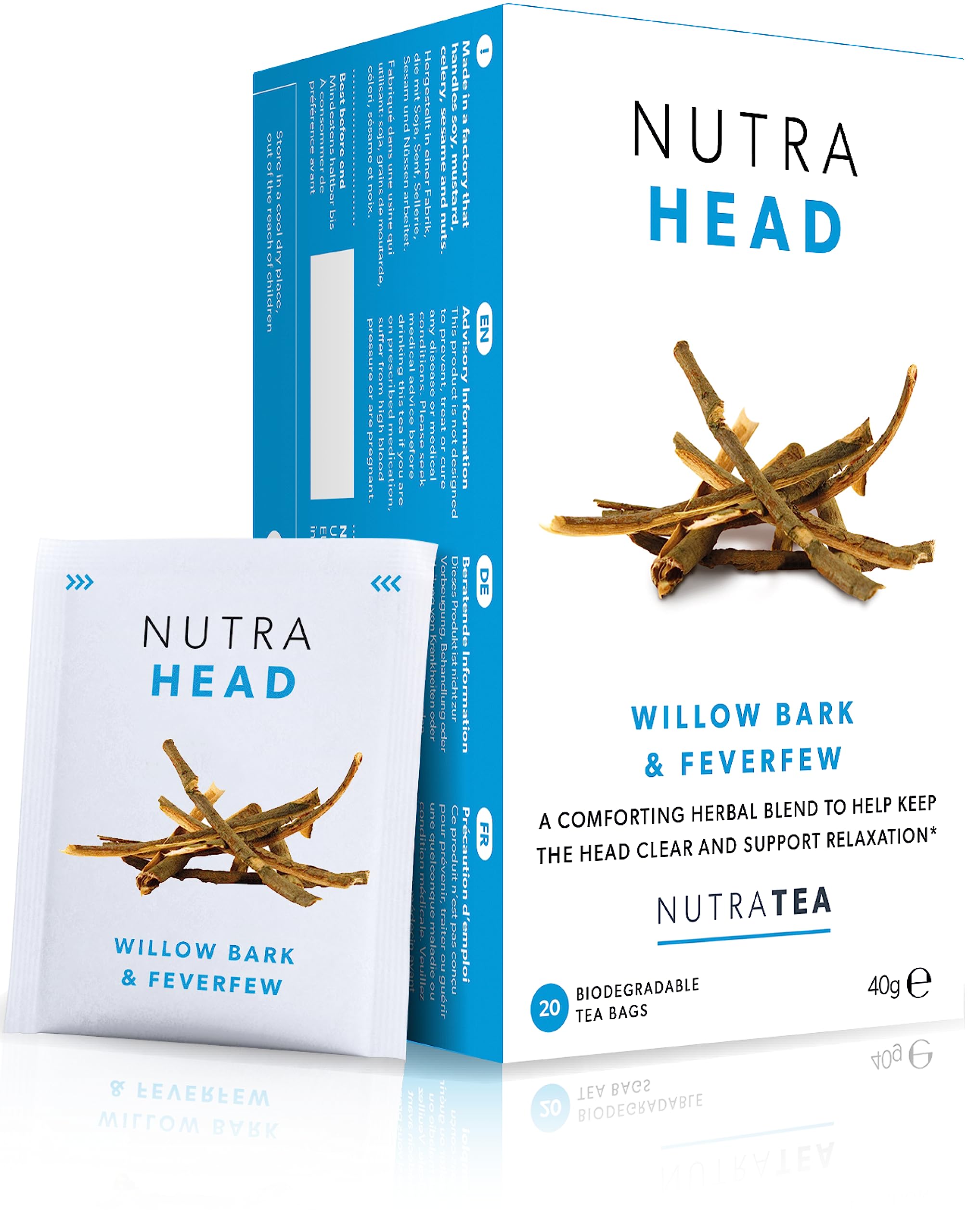 Nutra Tea NUTRAHEAD - Migraine Relief Tea | Headache Tea - For Tension Headache Relief & Migraines with Feverfew, Willow Bark & Rhodiola - 60