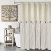 DOSLY ID?ES Farmhouse Shower Curtain with Brown Striped, Linen-Cotton, Decorative Buttons, Pleated, 180 x 180 cm