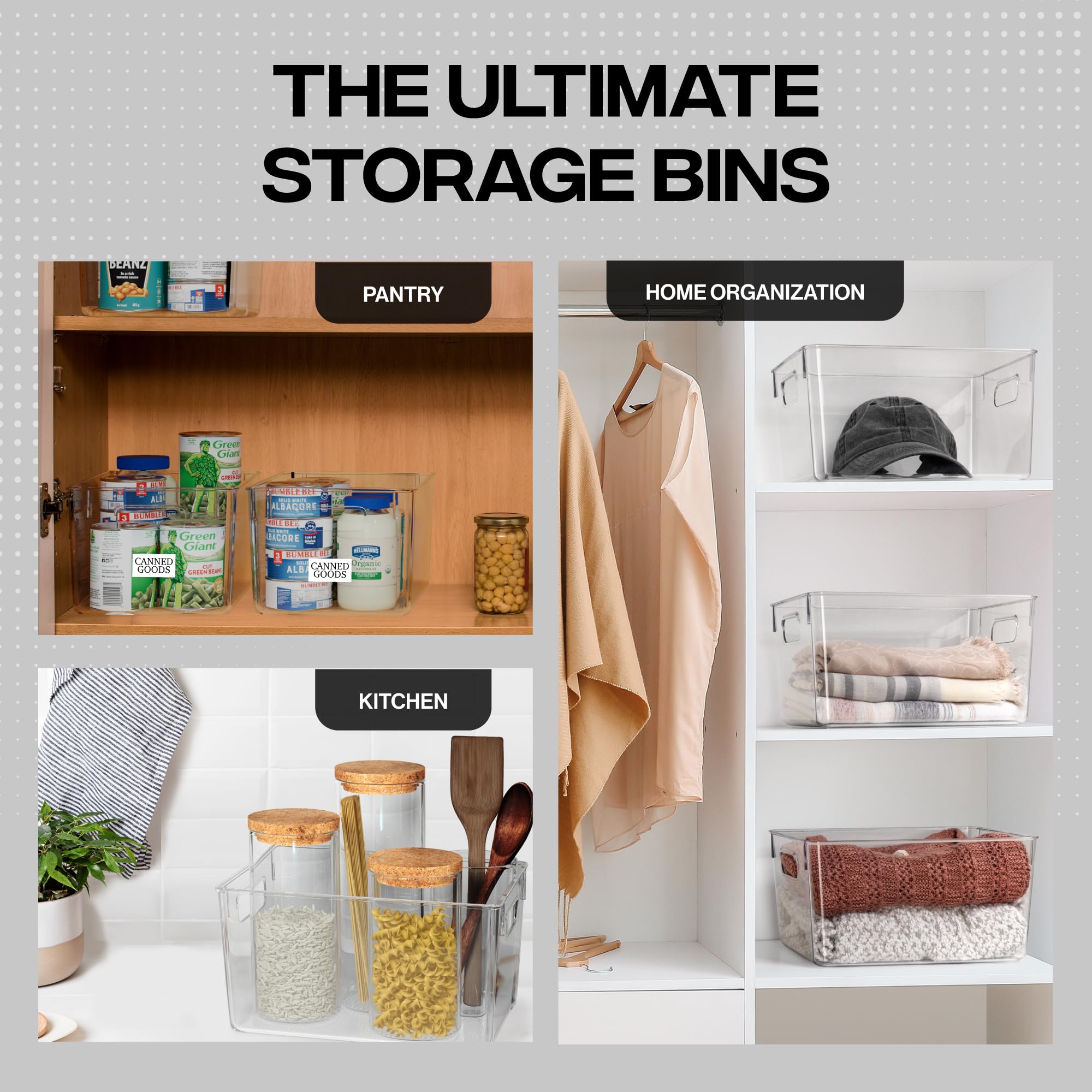 CLEARSPACE Plastic Storage Bins  Perfect Kitchen Organization or Pantry Storage  Fridge Organizer, Pantry Organization and Storage Bins, Cabinet