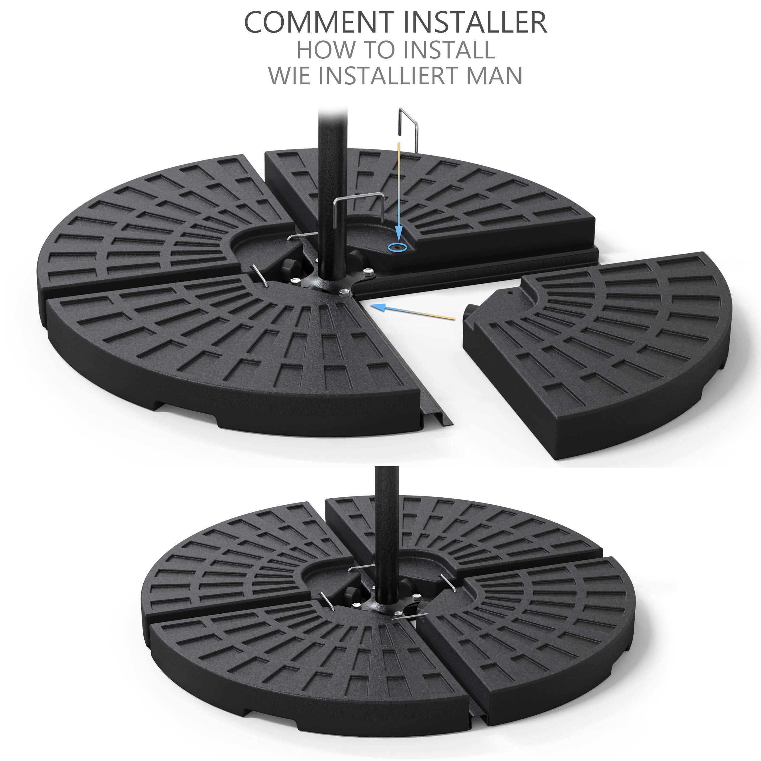 VOUNOT? Parasol Base Weights, Set of 4 Umbrella Base Stand for Cantilever and Banana Parasol, Sand or Water Filled, 52 L / 100 kg,Round