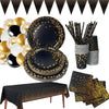 Black Gold Party Supplies with Tablecloth, Plates, Cups, Straws, Napkins for Brithday Baby Shower, Wedding, Anniversary, Christmas Party Supplie