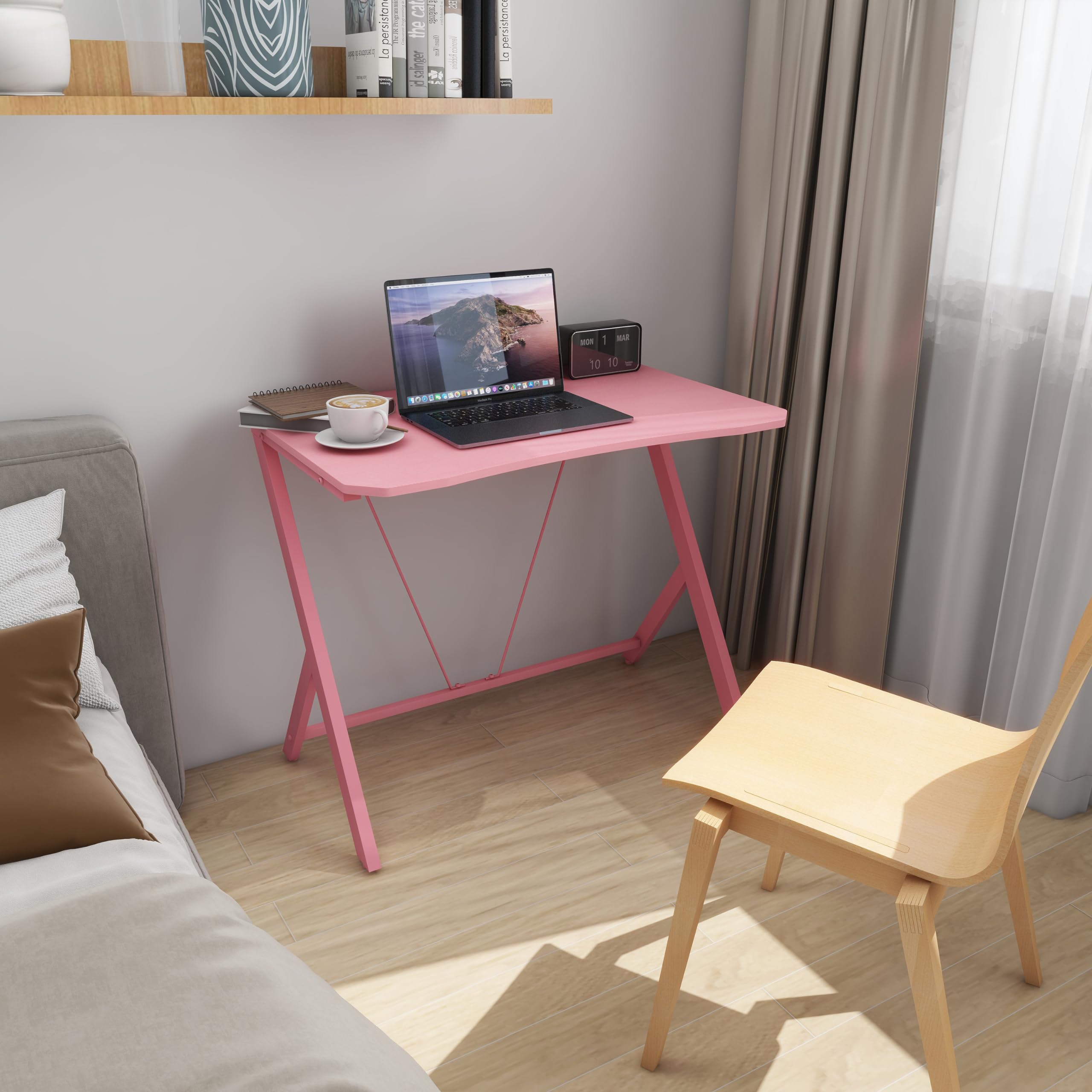 DEILALY Gaming Desk, 90cm Gaming PC desk, Long Standing Desk, Table for Gaming Home Office, Carbon fiber material desktop, Pink