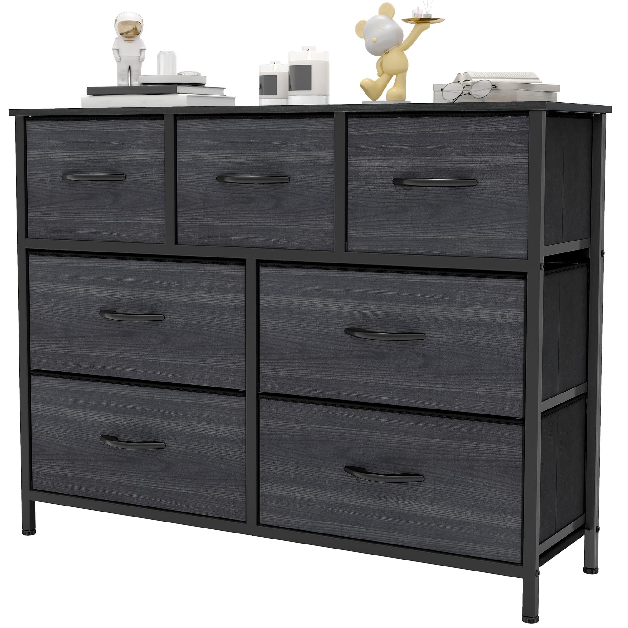 YITAHOME Wide Chest of Drawers with 7 Drawers, Fabric Dressers with Easy Pull Handle,Sturdy Steel Frame,Storage Drawers for Bedroom, Closet,Charcoal