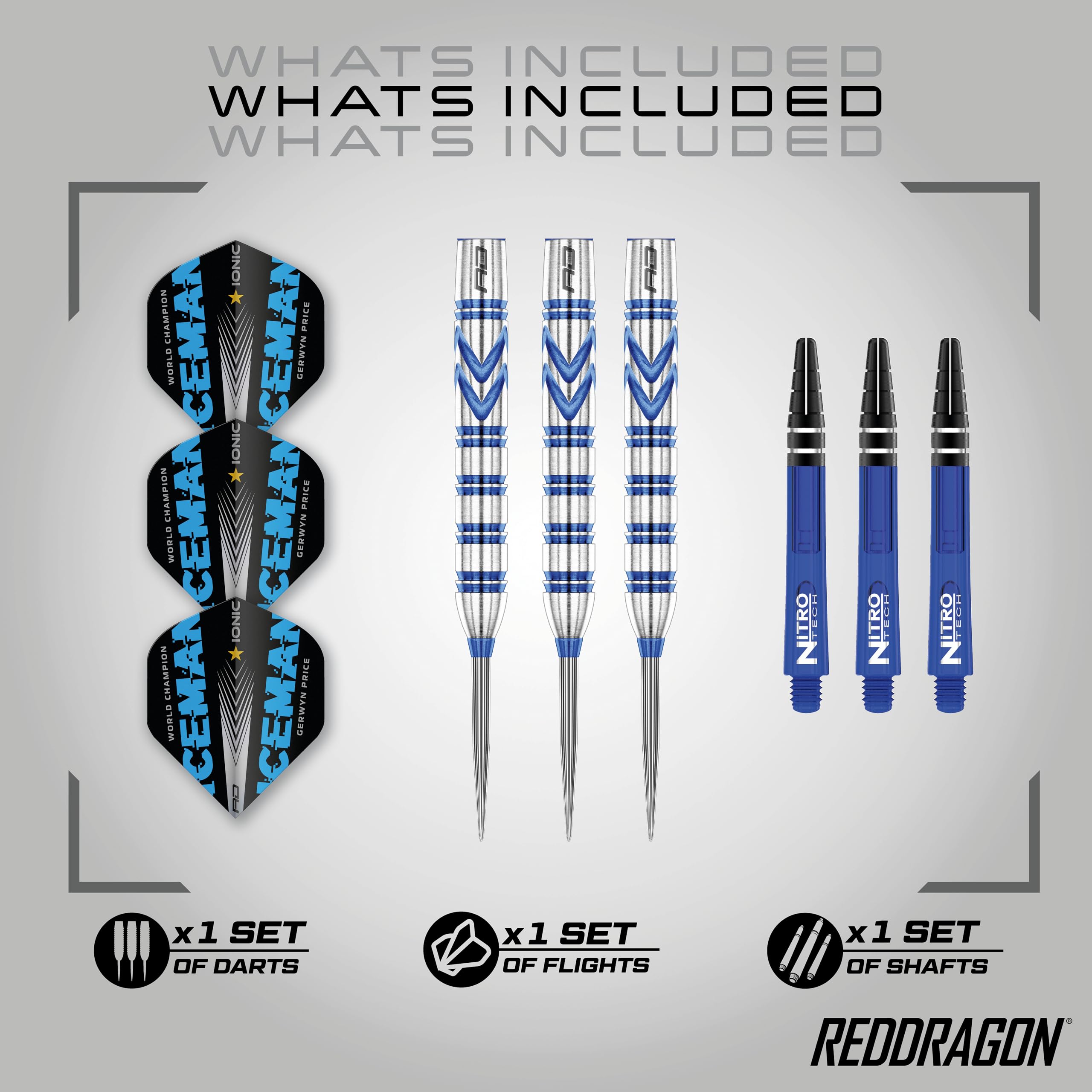 RED DRAGON Gerwyn Price Originals 26 Gram - Tungsten Steel Darts Set with Flights and Stems