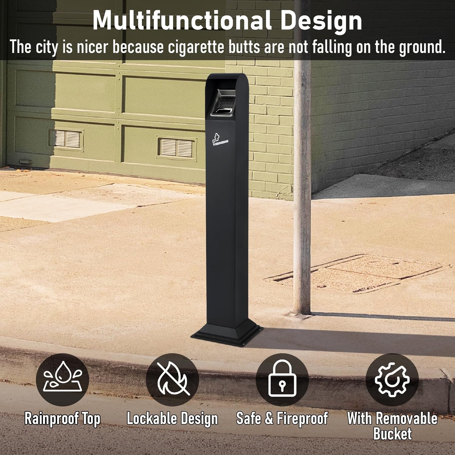 Nisorpa 1.2M Free Standing Stainless Steel Trash Bin w/Key, Indoor/Outdoor Use