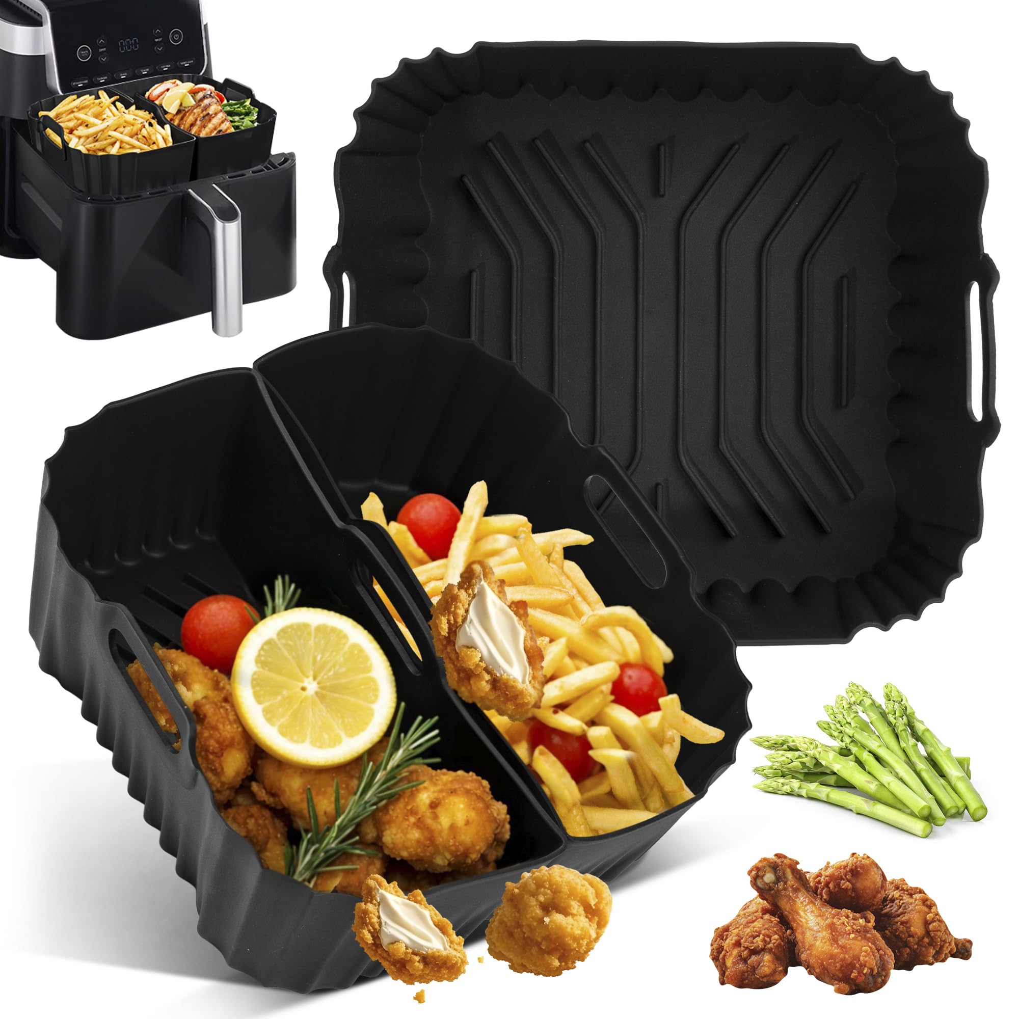 Pietuley 3Pcs Silicone Air Fryer Liners for Hot Air Fryer 19-23 cm, Airfryer Accessories for Tefal Easy Fry Max 5L, Ninja AF180UK Max Pro 6.2L,Russell