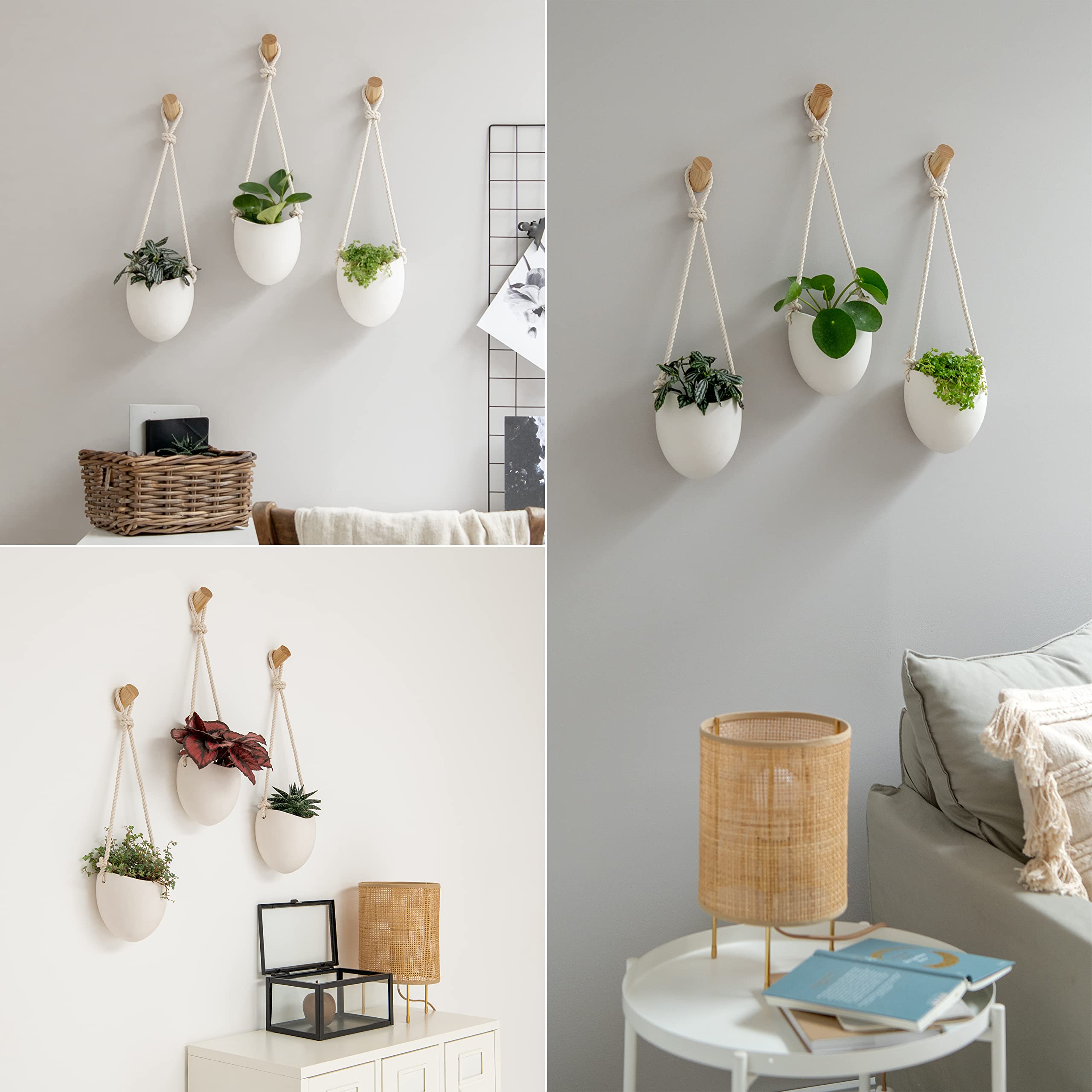 Kazai.? | Porcelain Wall Vases | 3 Piece Set | Including Wooden Hooks | Matte White