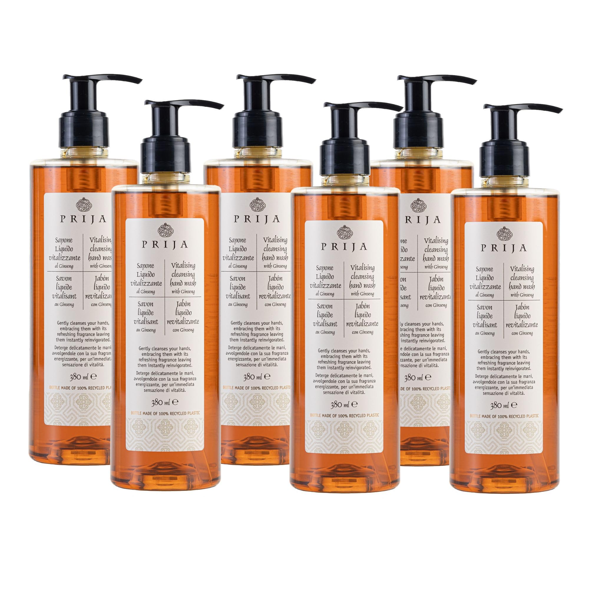 Prija Vitalising Hand Wash with Ginseng Extract Gently Cleanses Hands, Moisturising Liquid Hand Soap, Vegan Friendly with Energising Fragrance 6 x