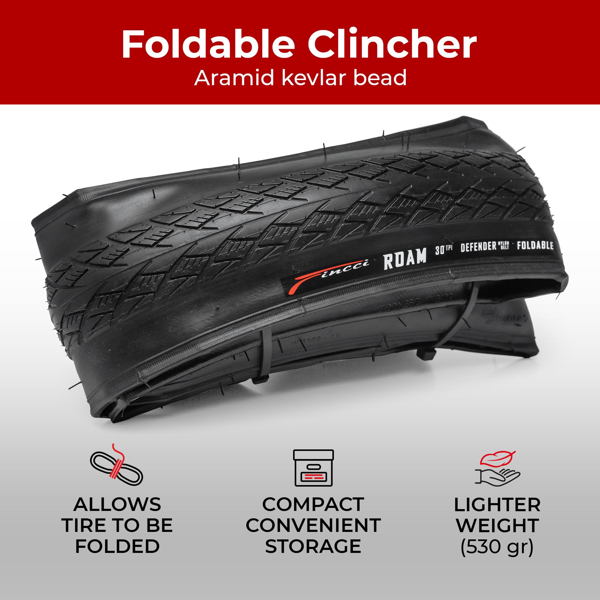 Fincci Roam Pair 700 x 32c Tyres with Antipuncture Protection, 32-622, Foldable ? for Electric, Road, MTB, and Hybrid Bikes