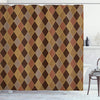 ABAKUHAUS Brown Shower Curtain, Lozenge Pattern in Patchwork Style Classical Old Fashioned Floral, Cloth Fabric Bathroom Decor Set with Hooks, 175 x