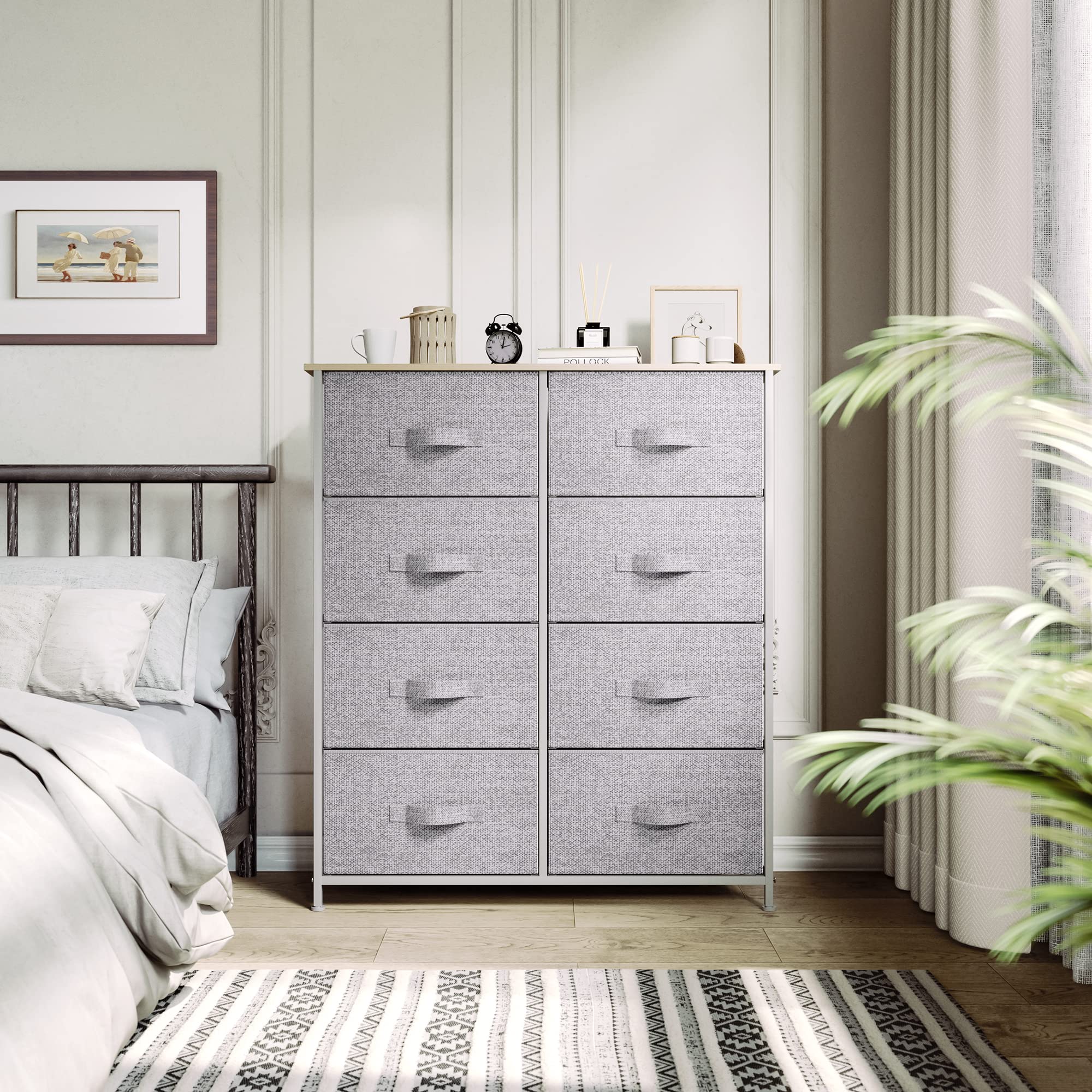 YITAHOME Chest of Drawers with 8 Drawers,Bedroom Drawers, Fabric Dresser with Wood Top,Drawer storage unit for for Bedroom, Living room, Light Grey