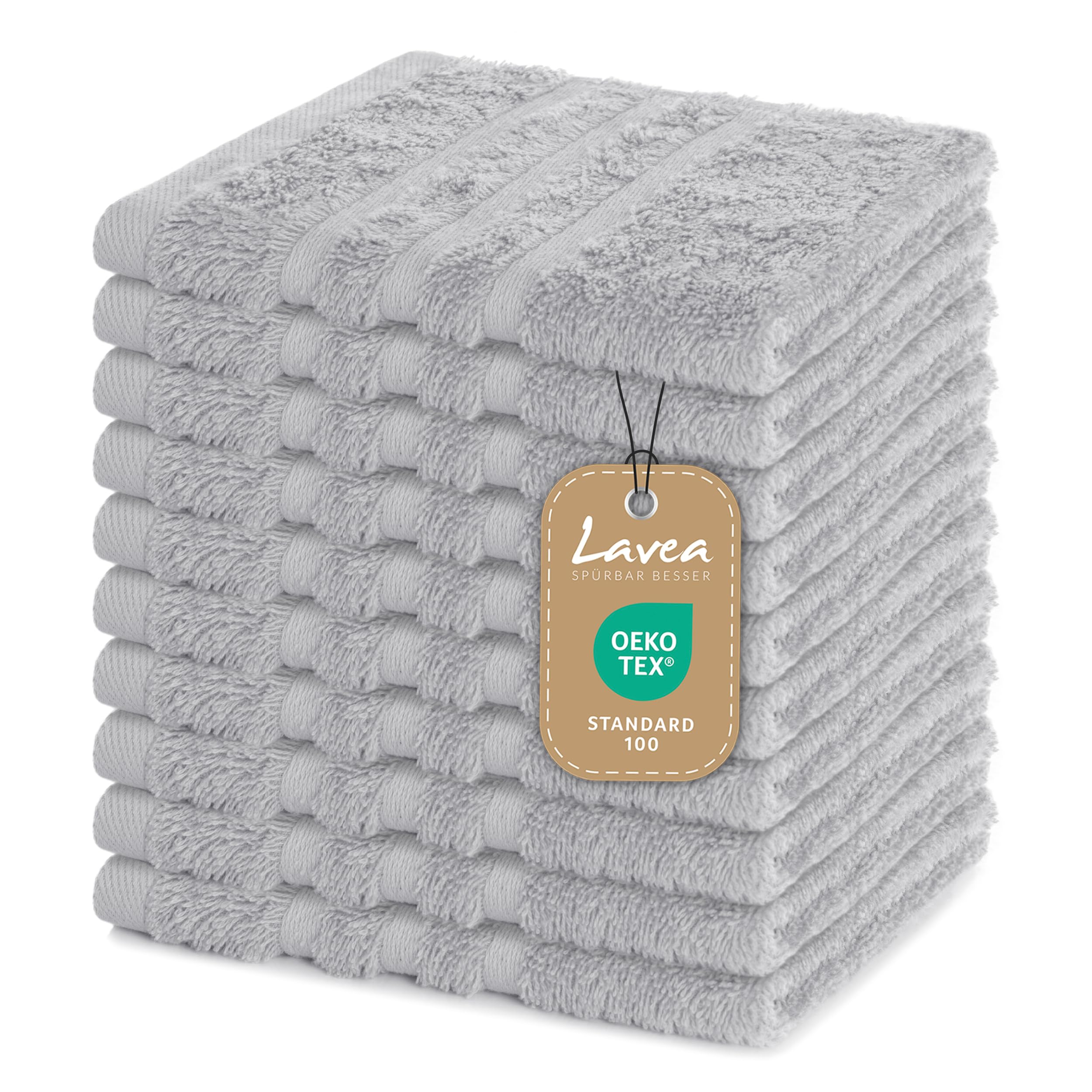 Lavea Set of 10 Flannels 30 x 30 cm - High-Quality Guest Towels 30 x 30 cm Made of 100% Cotton Terry Series Elena - Absorbent, Washable and Durable -