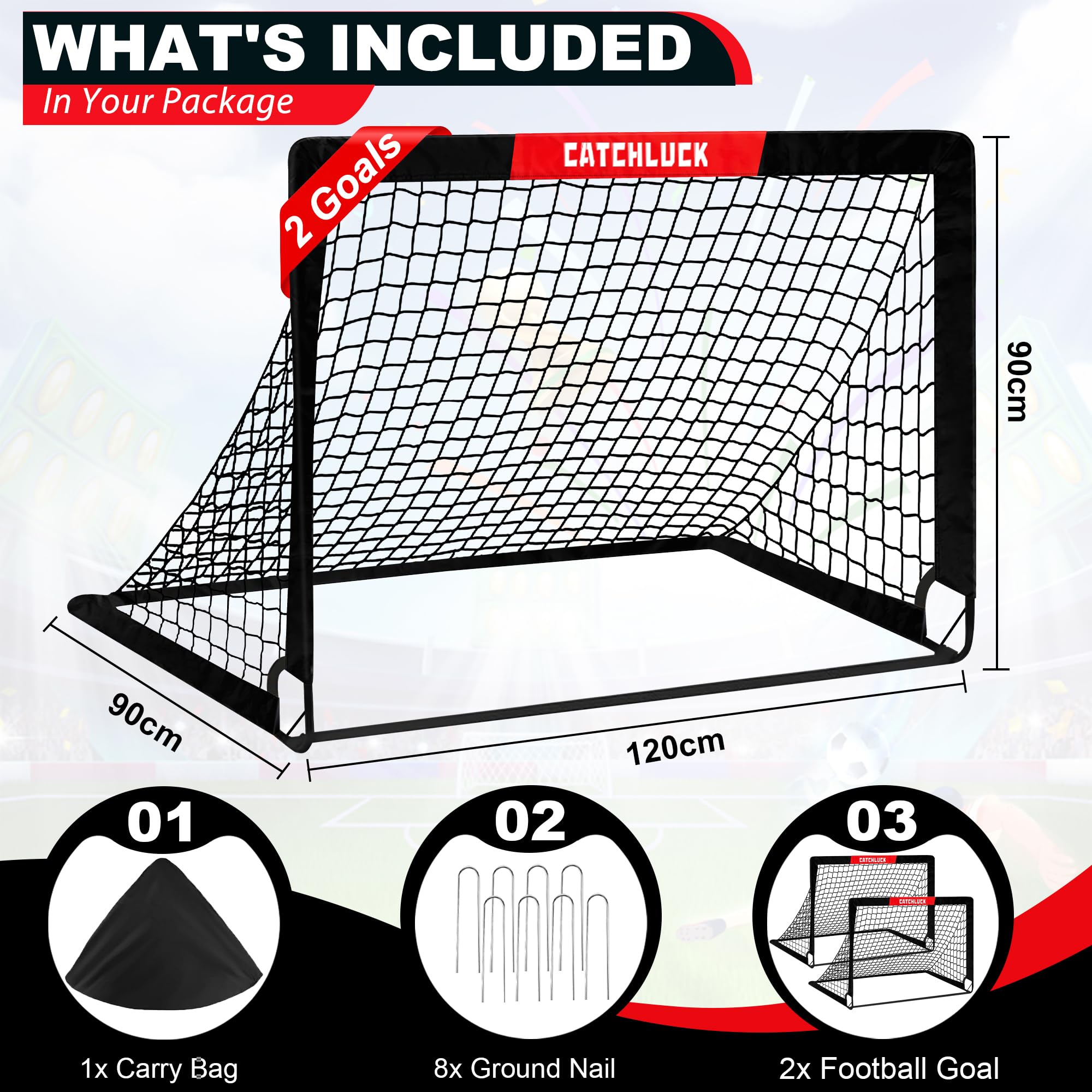 CATCHLUCK Football Goals for Kids Goals Foldable Football Nets for the Garden Pop Up Outdoor Goal Post Indoor Goal with Carry Bag