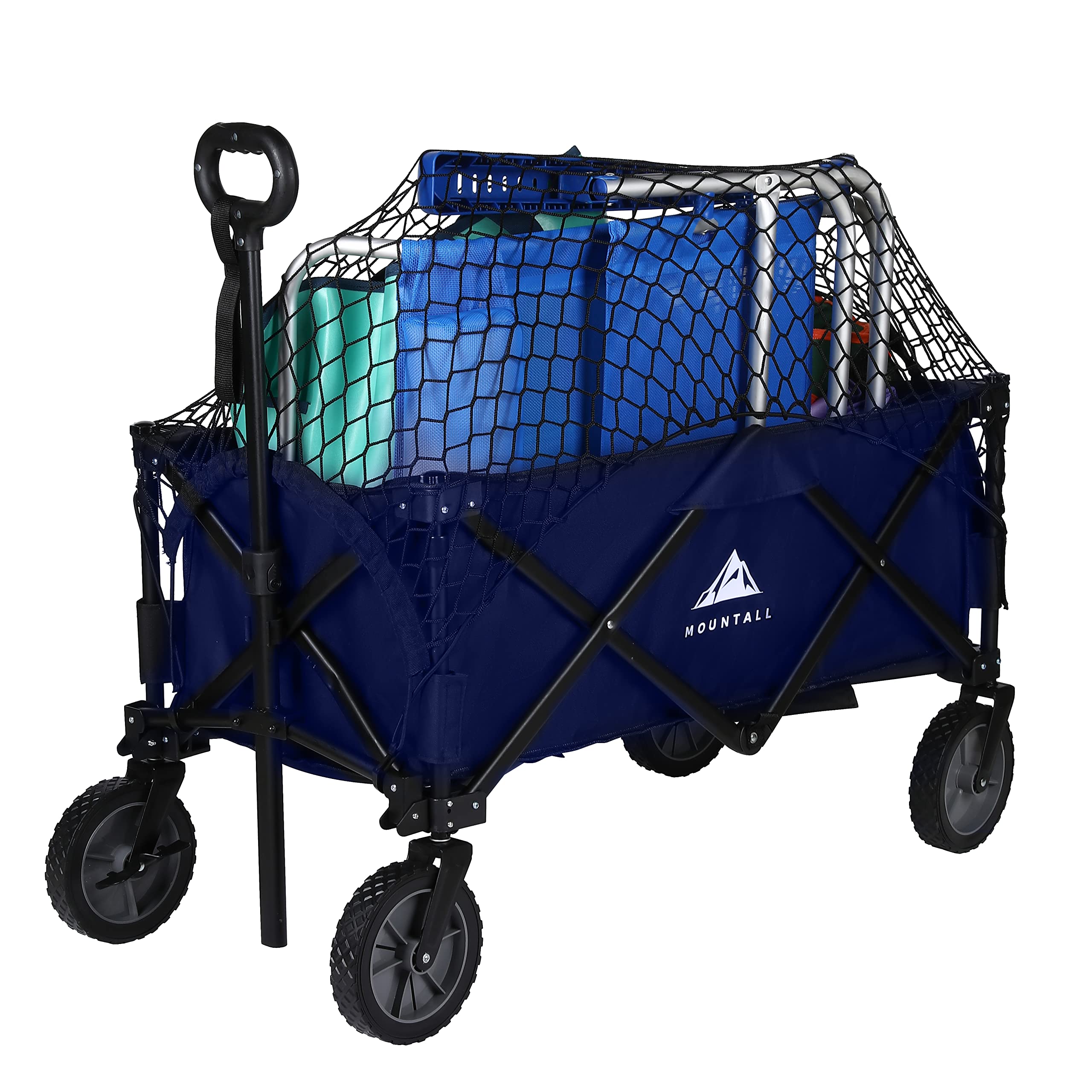 Collapsible Portable Wagon Trolley Folding Wheeled Festival Cart For Camping Beach Outdoor Leisure (Navy)