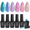 beetles Gel Polish Glitter Gel Nail Polish 6 Colors Sparkle Pink Purple Blue Gel Polish Kit Chameleon Crushed Diamond Multifunction Soak off Uv Nail