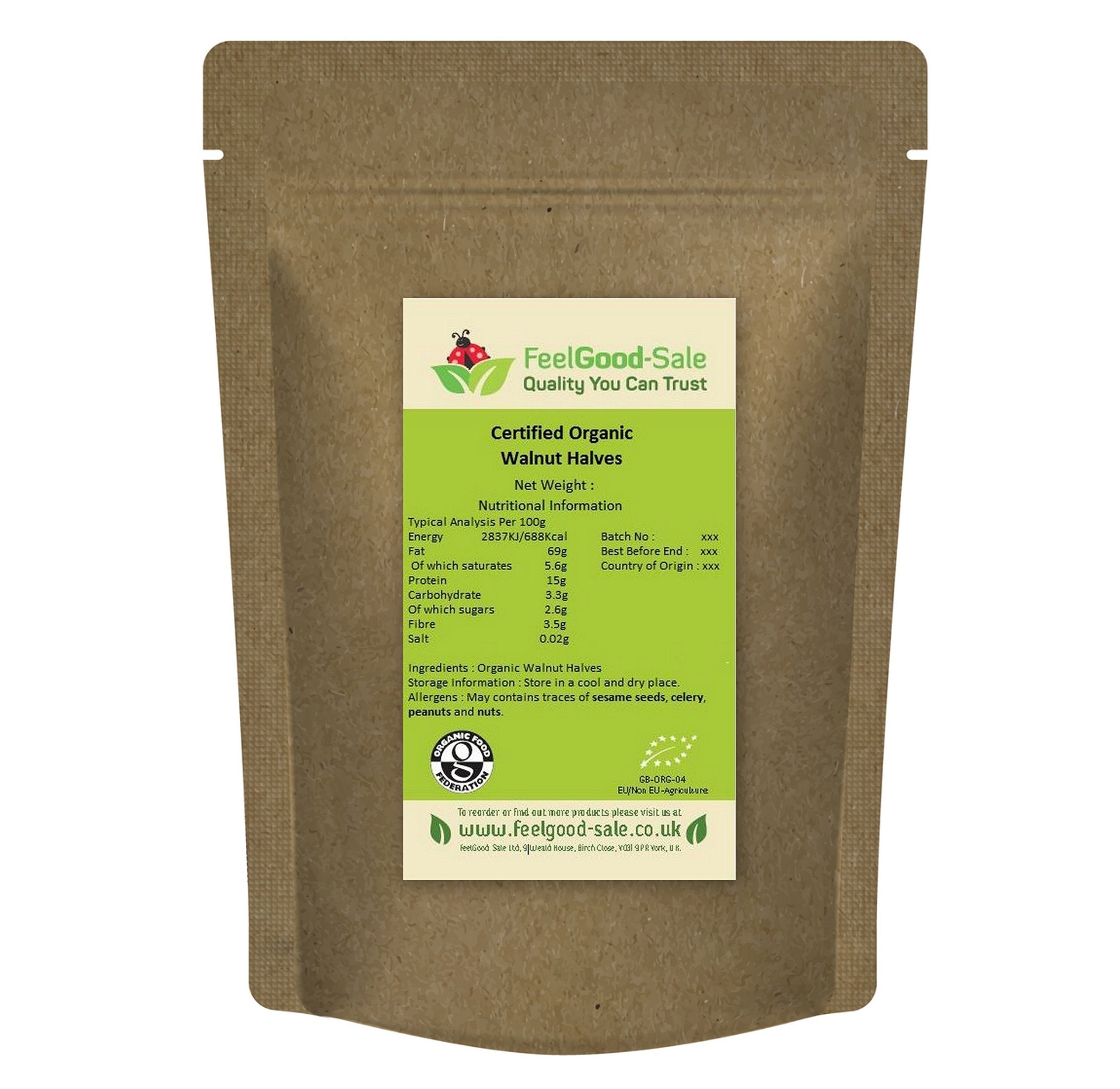 500g Fresh Organic Walnuts Halves - Rich in Omega-3