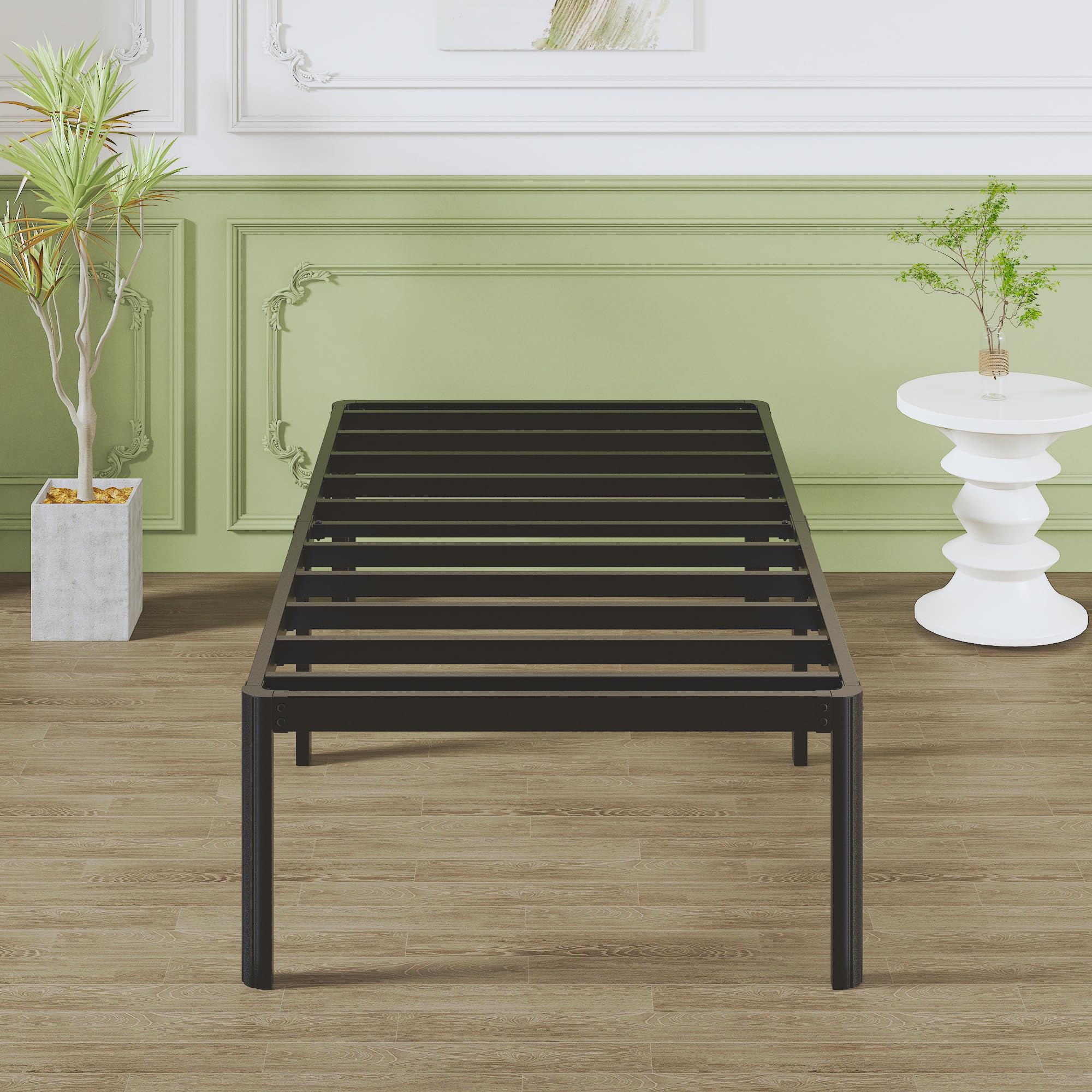 Lutown-Teen 3ft Single Bed Frame 41 cm High with Rounded Corner Legs, Heavy Duty Metal Bed Frame Single with Steel Slats, No Noise, Easy Assembly,
