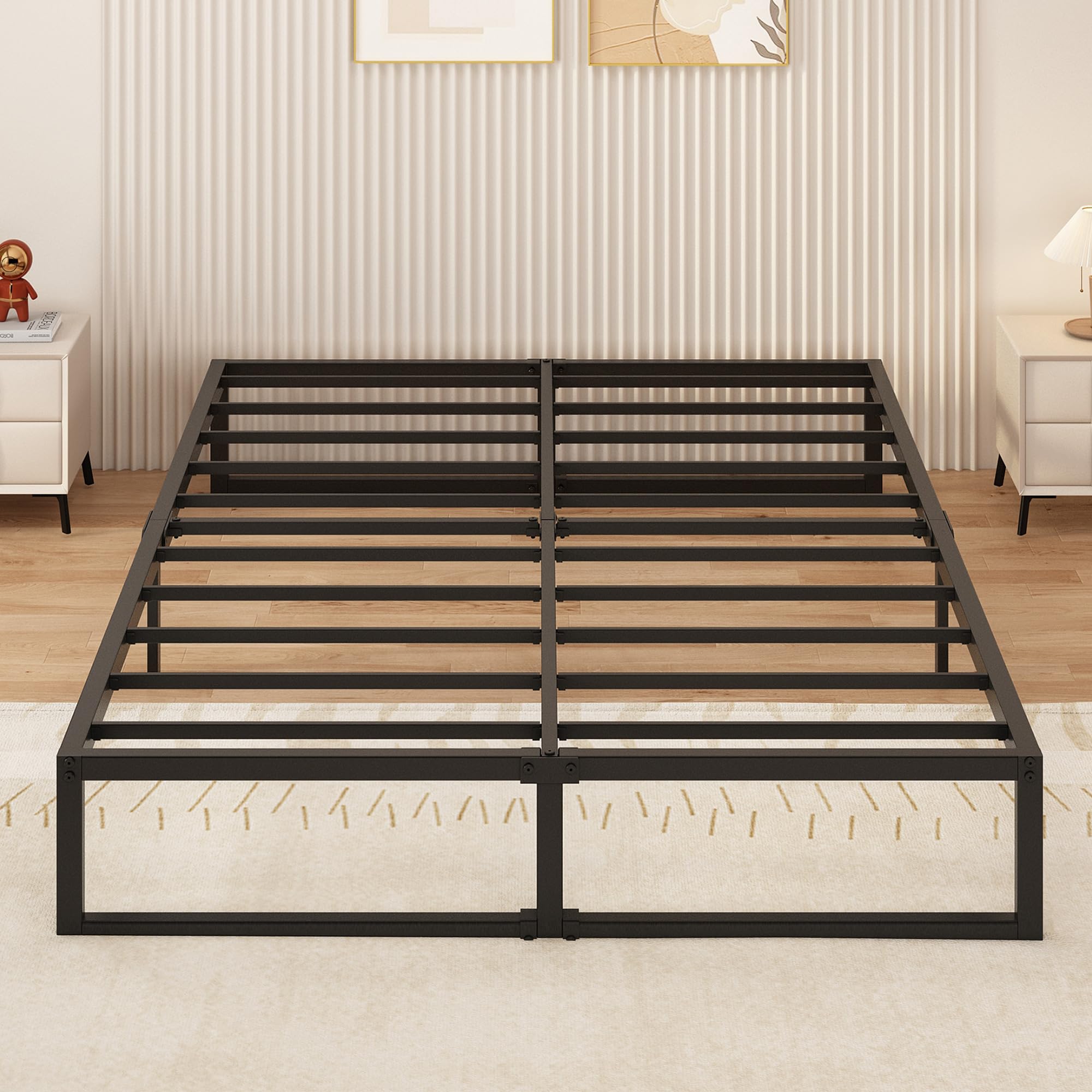 Yicensen Double Bed Frame 140x190 cm, Metal Bed Frame Double with Steel Slat Support, Easy Assembly, Noise Free, No Box Spring Needed, 30cm High,