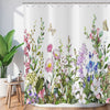 Floral Shower Curtain 180x180, Hnmdmyi Colorful Flowers Green Leaf Shower Curtains Watercolor Wildflower Plant Botanical Bathroom Curtains Waterproof