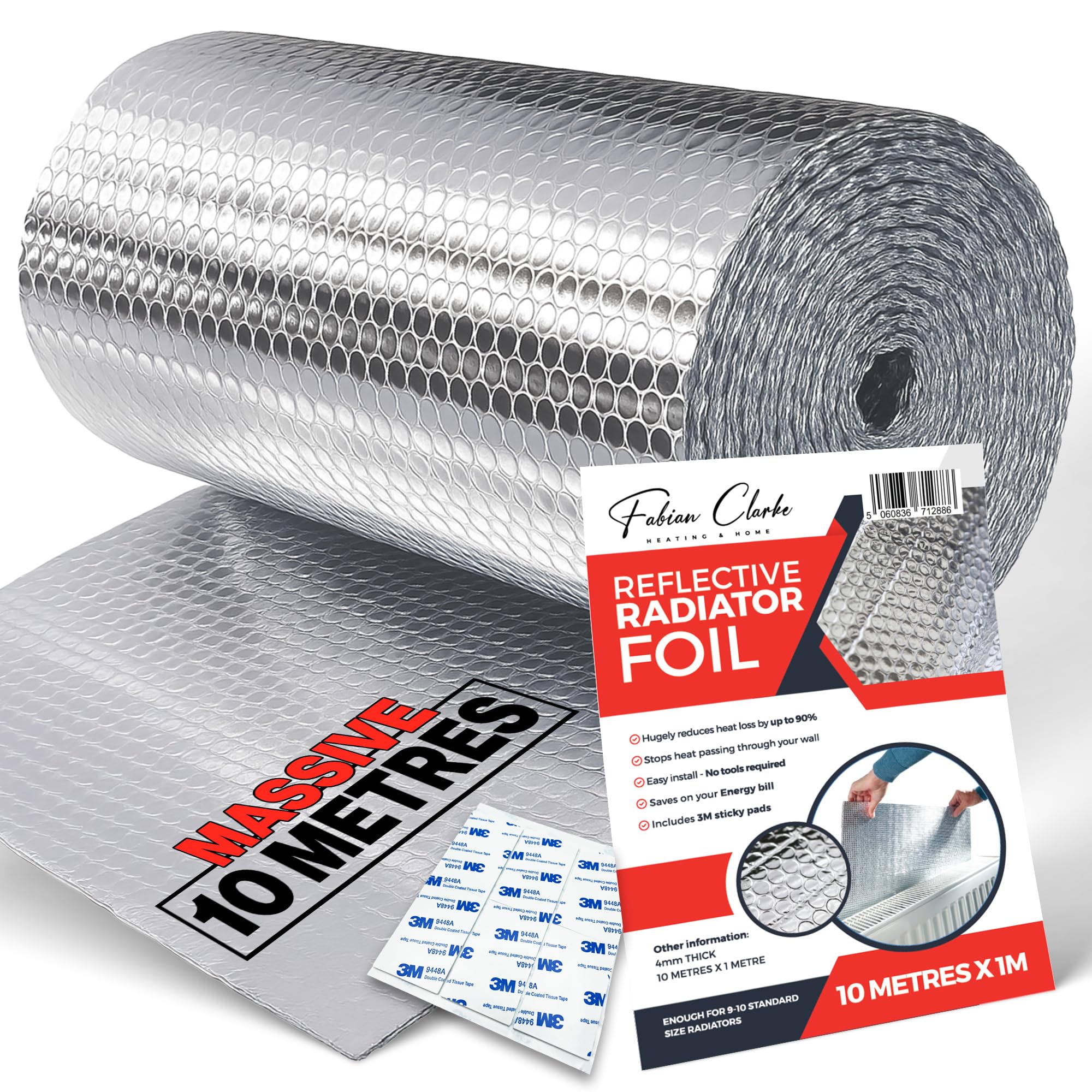 Radiator Foil Reflector Roll 10 Metre x 1M - Heat Reflective Insulation Roll Foil Sheet Backing - Thermal Bubble Wrap Energy Saving Radiator Heat