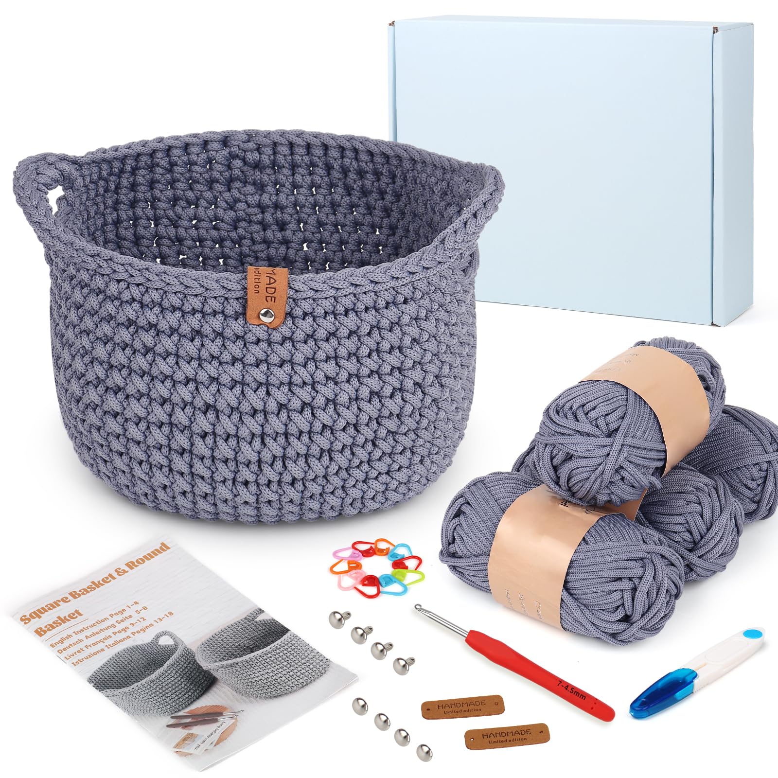 Reessy Crochet Kits for Beginners Adults, Crochet Round Basket Kit, Complete Basket Start Kit with Instruction, Crochet Hook, Thick Yarn, Beginners