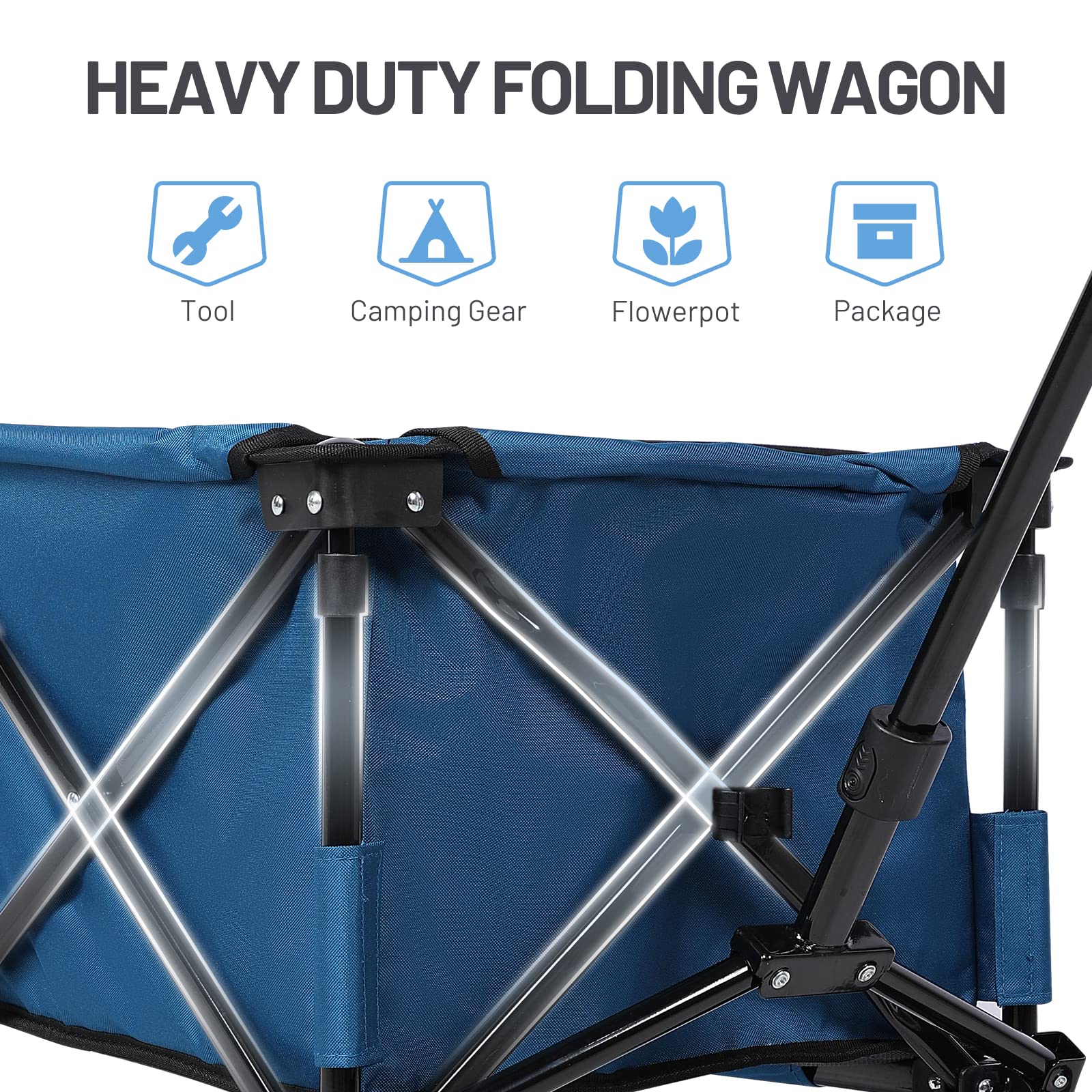 TIMBER RIDGE Festival Trolley on Wheels, 135L Folding Camping Wagon with Adjustable Handle & Cup Holder, Collapsible Beach Cart Foldable for Outdoor