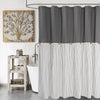 DOSLY ID?ES Linen Cotton Shower Curtain Country Style Grey Striped Buttons Woven Fabric Pleated 180x180cm