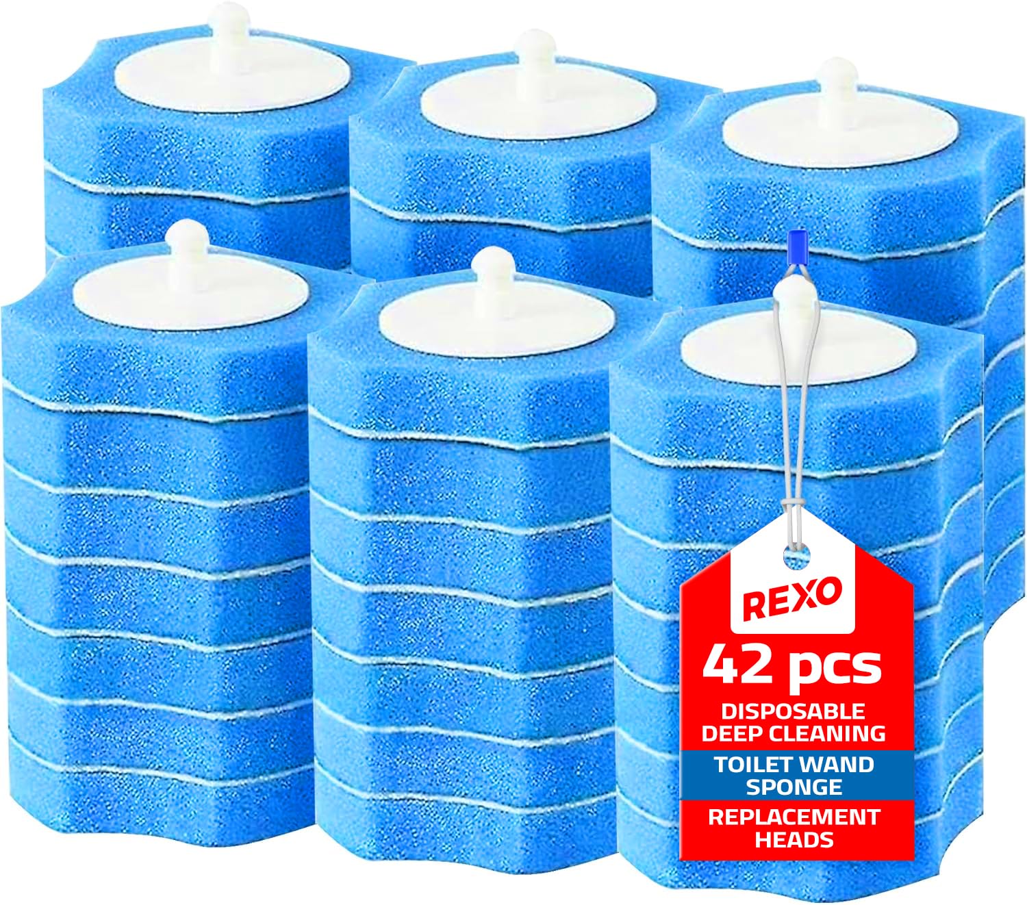 REXO - 42 PCS Disposable Toilet Brush Refills. Premium Replacement Refill Heads For No-Touch Hygienic Toilet Cleaning System Providing Effortless