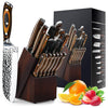 15-Piece Knife Sets for Kitchen, Hammered Desgin Knife Set with Block and Sharpener, High Carbon Stainless Steel Chef Knives with Triple Rivet Handle,
