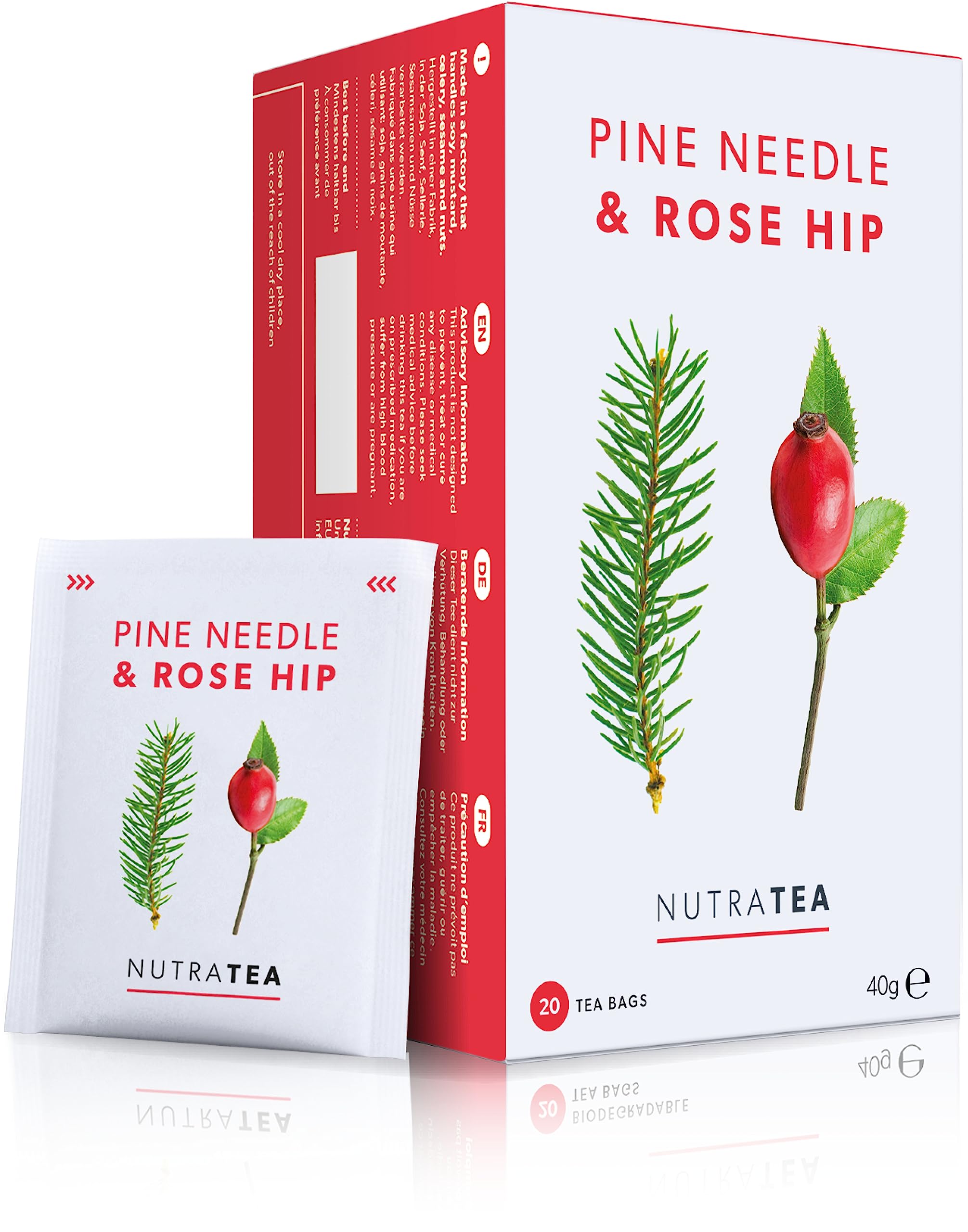 Nutra Tea - Pine Needle & Rosehip Tea | Pine Needle Tea | Pine Tea - 40 Tea Bags - Herbal Tea - (2 Pack)