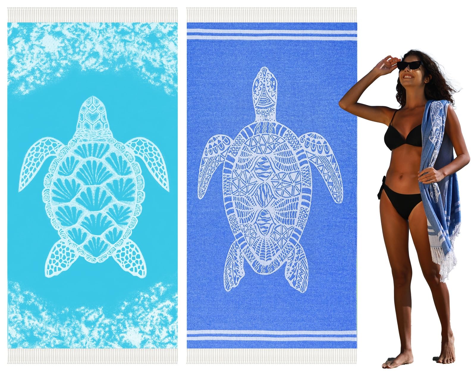 Haleey 2 Pack Turkish Cotton Beach Towel Lightweight Absorbent Quick Dry Bathroom Bath Pool Swim Towels Extra Large Oversized Sand Free Towel Beach