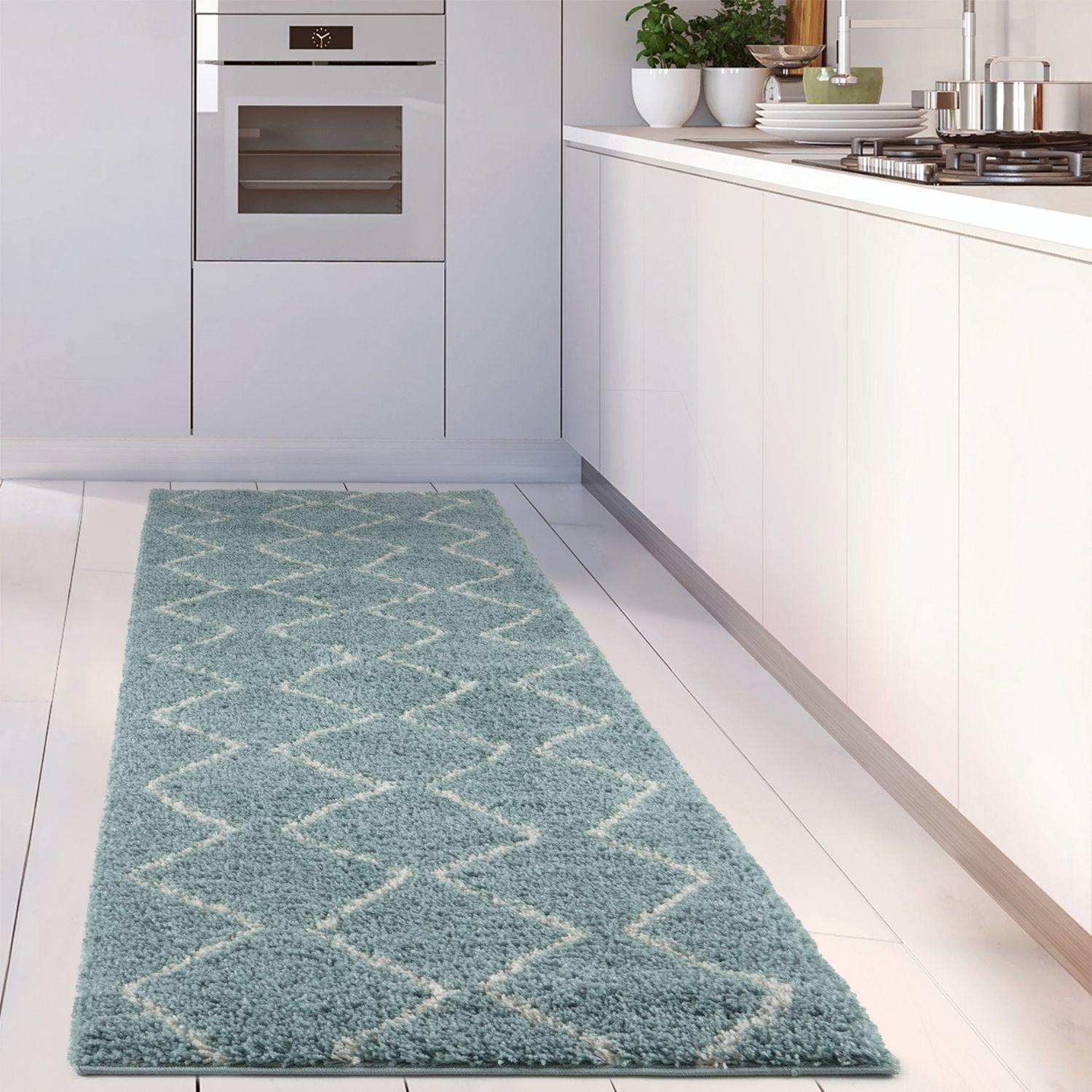 Moroccan Duck Egg Blue Shaggy Rug | 850