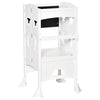 HOMCOM Kids Step Stool Toddler Kitchen Stool with Blackboard Lockable Handrail