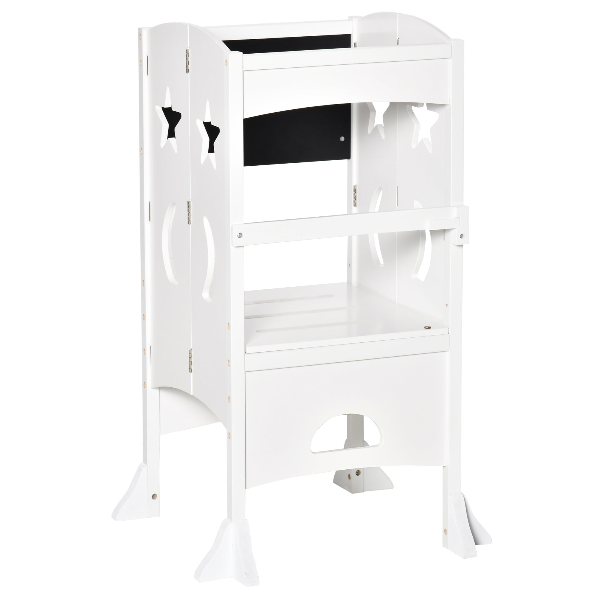 HOMCOM Kids Step Stool Toddler Kitchen Stool with Blackboard Lockable Handrail
