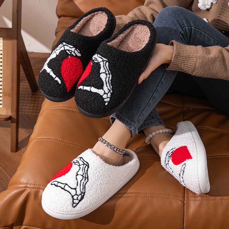 Luxurious Love Black Hand Thickened Cotton Slippers - Non-Slip, Warm & Wear-Resistant